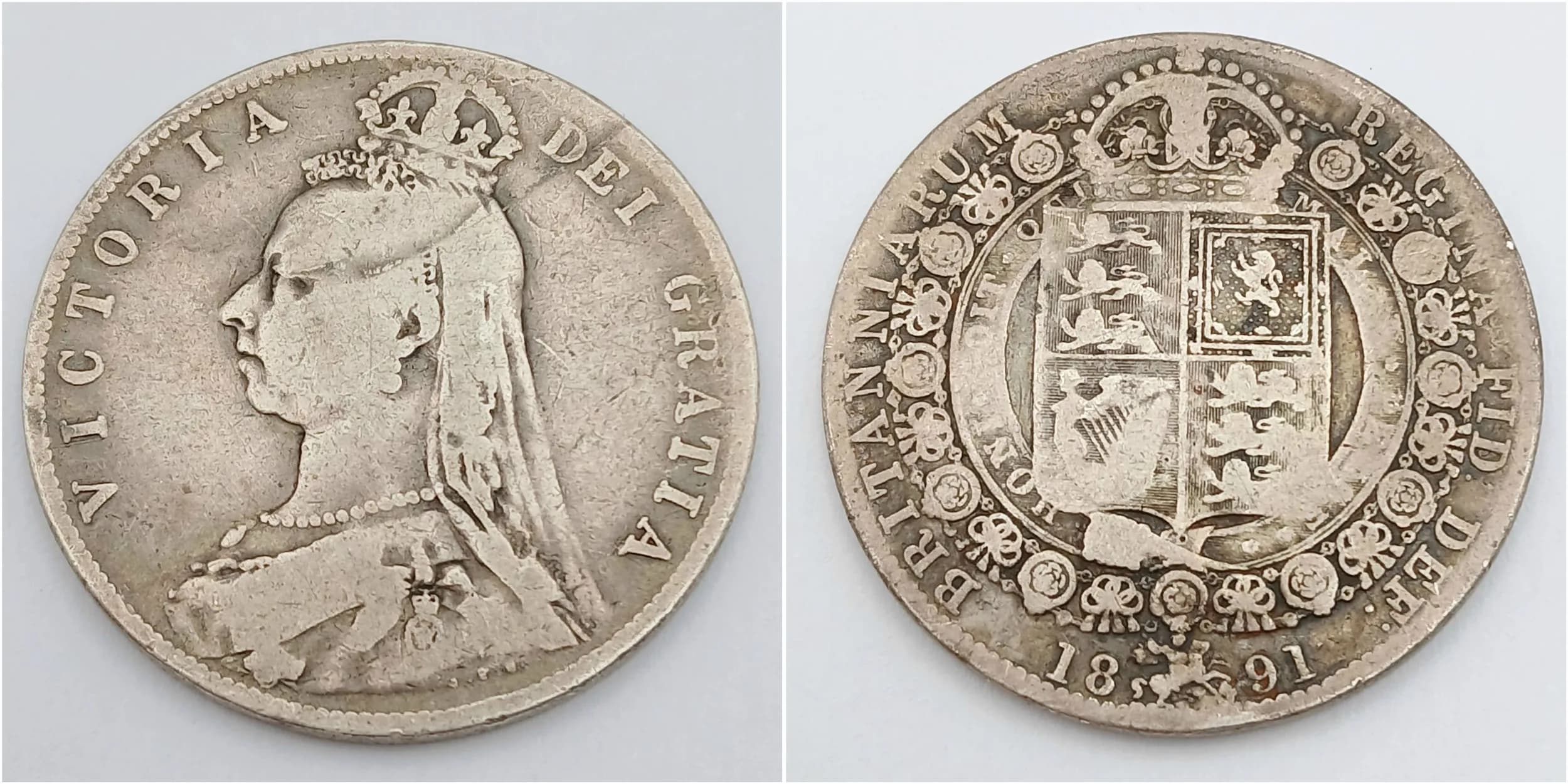 1891 SILVER HALF CROWN coin. Fair/fine condition. Please see pictures.