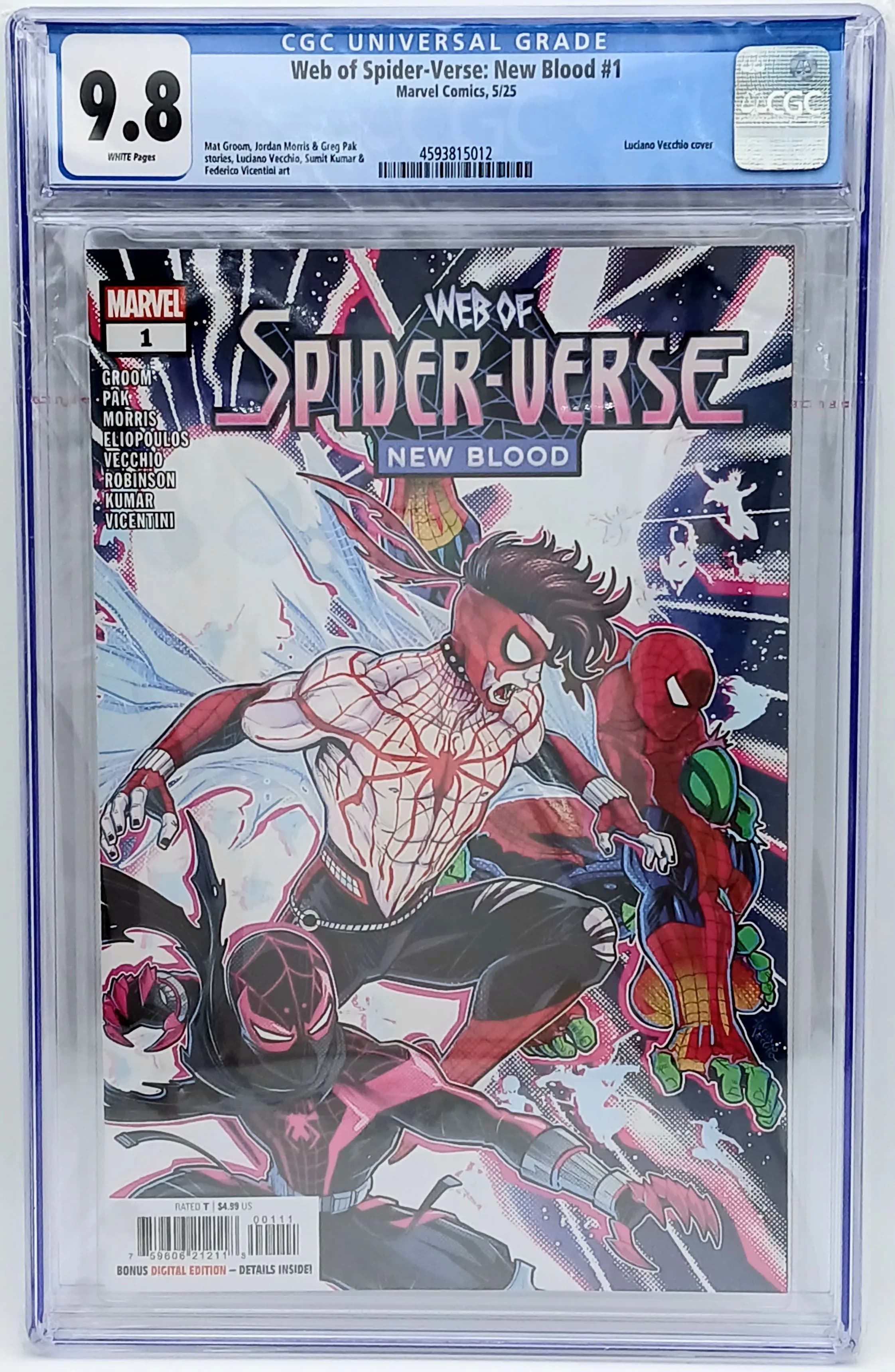 A 9.8 CGC Rated, Encapsulated Marvel, Web of Spider-Verse Comic. New blood #1.