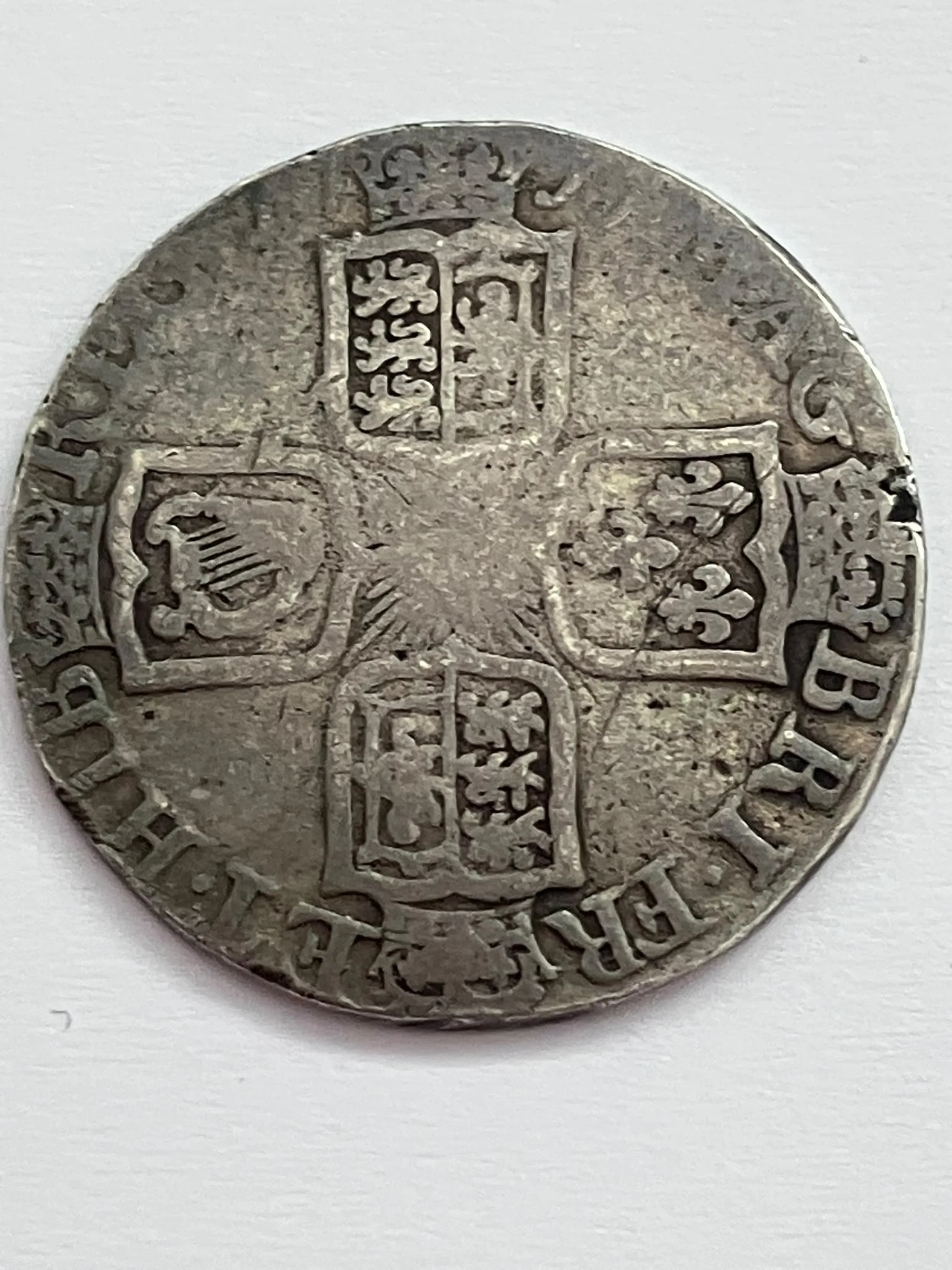 1711 QUEEN ANNE SILVER SHILLING coin. Fair condition, head is about Fine. Please see pictures.