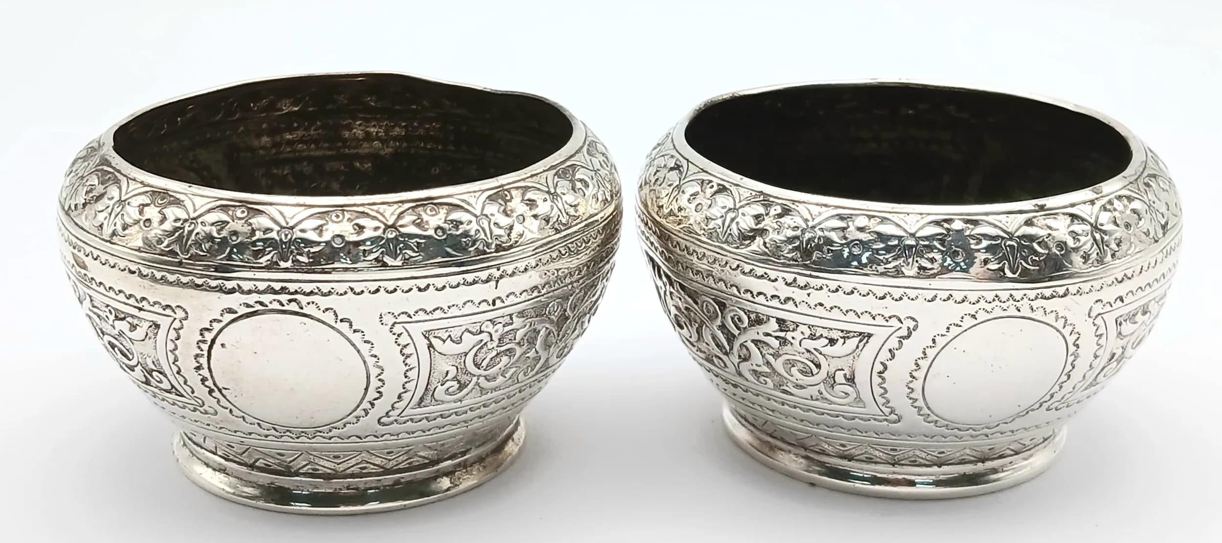Magnificent Pair of SILVER SALT DISHES with incredible ornate decoration. Clear Hallmark for Barnard and Sons, London 1872. Approx 71 Grams.af. Absolutely Beautiful Pair, please see pictures.