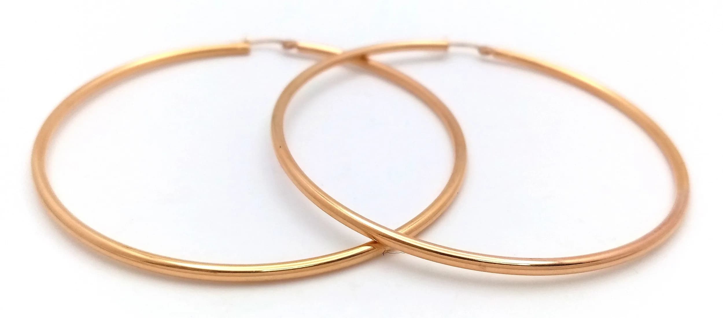 A Pair of Large 9K Gold Hoop Earrings. 60mm diameter. 4.9g.