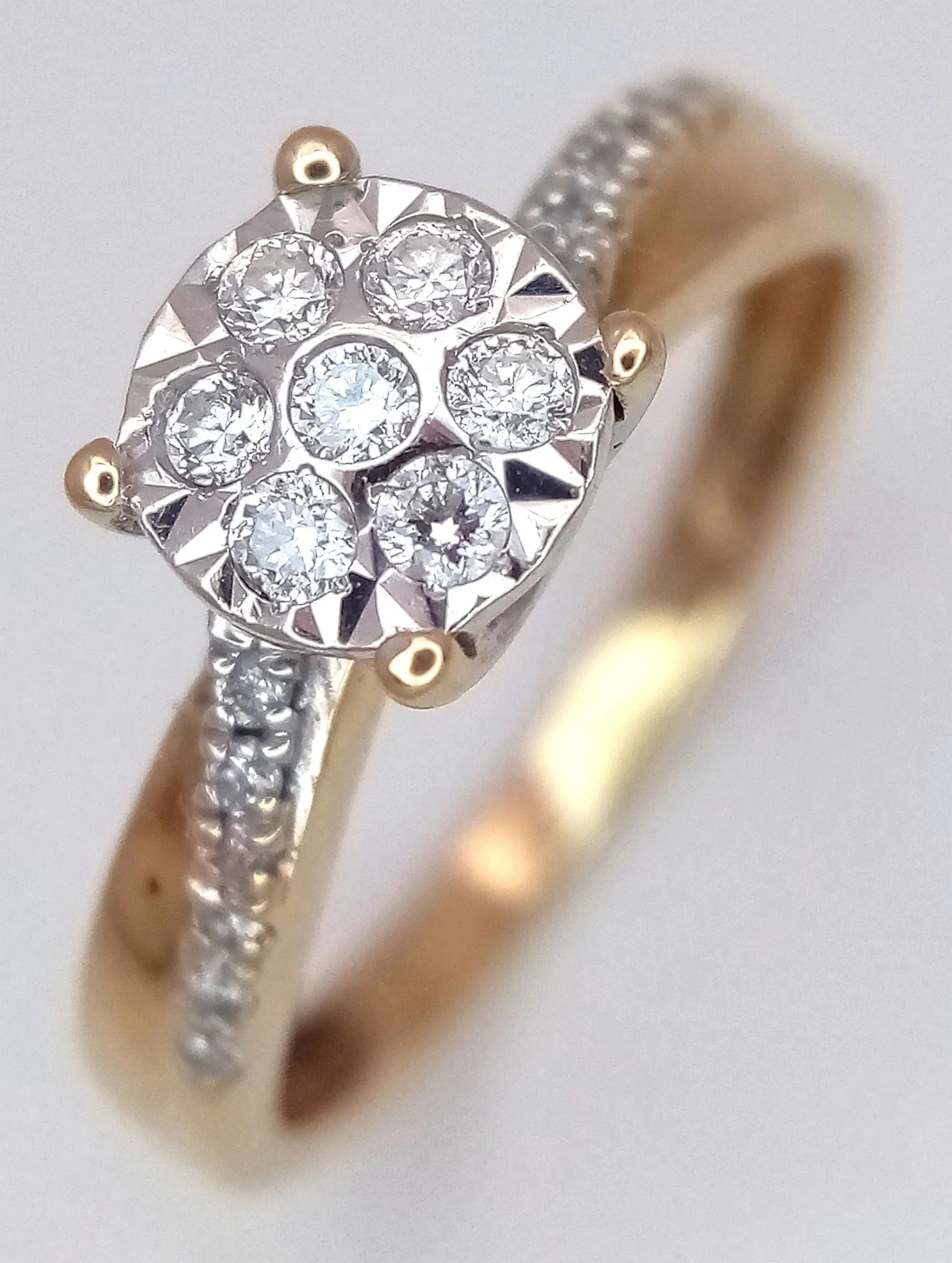 A 9K WHITE GOLD, DIAMOND SET TWIST DESIGN RING. 0.20CTW. 2.1G, SIZE J. SC 5050