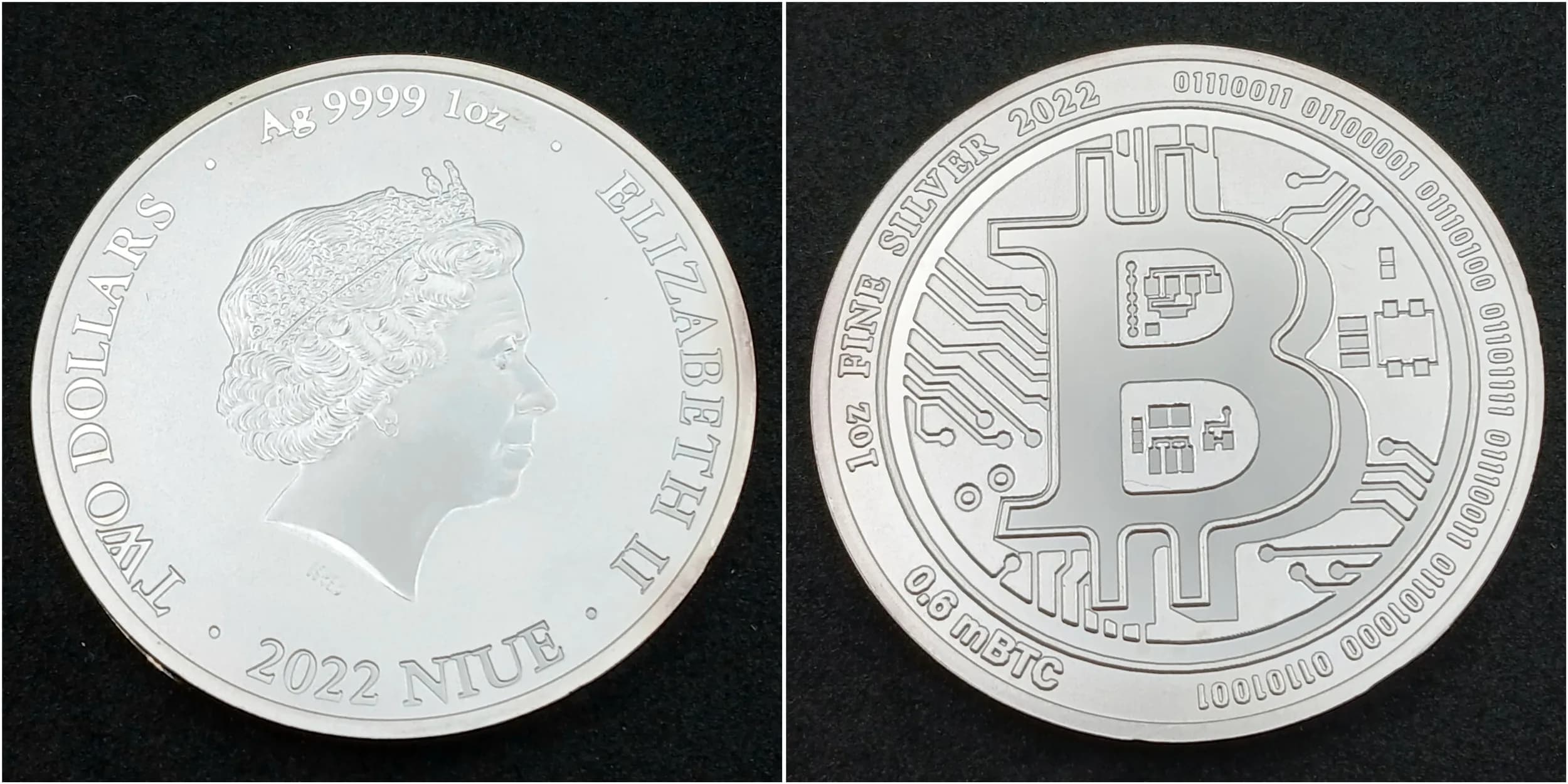 A Mint Condition 9999 1 Ounce Fine Silver 2022 ‘Bitcoin’ Queen Elizabeth II Coin. 31.45 grams.