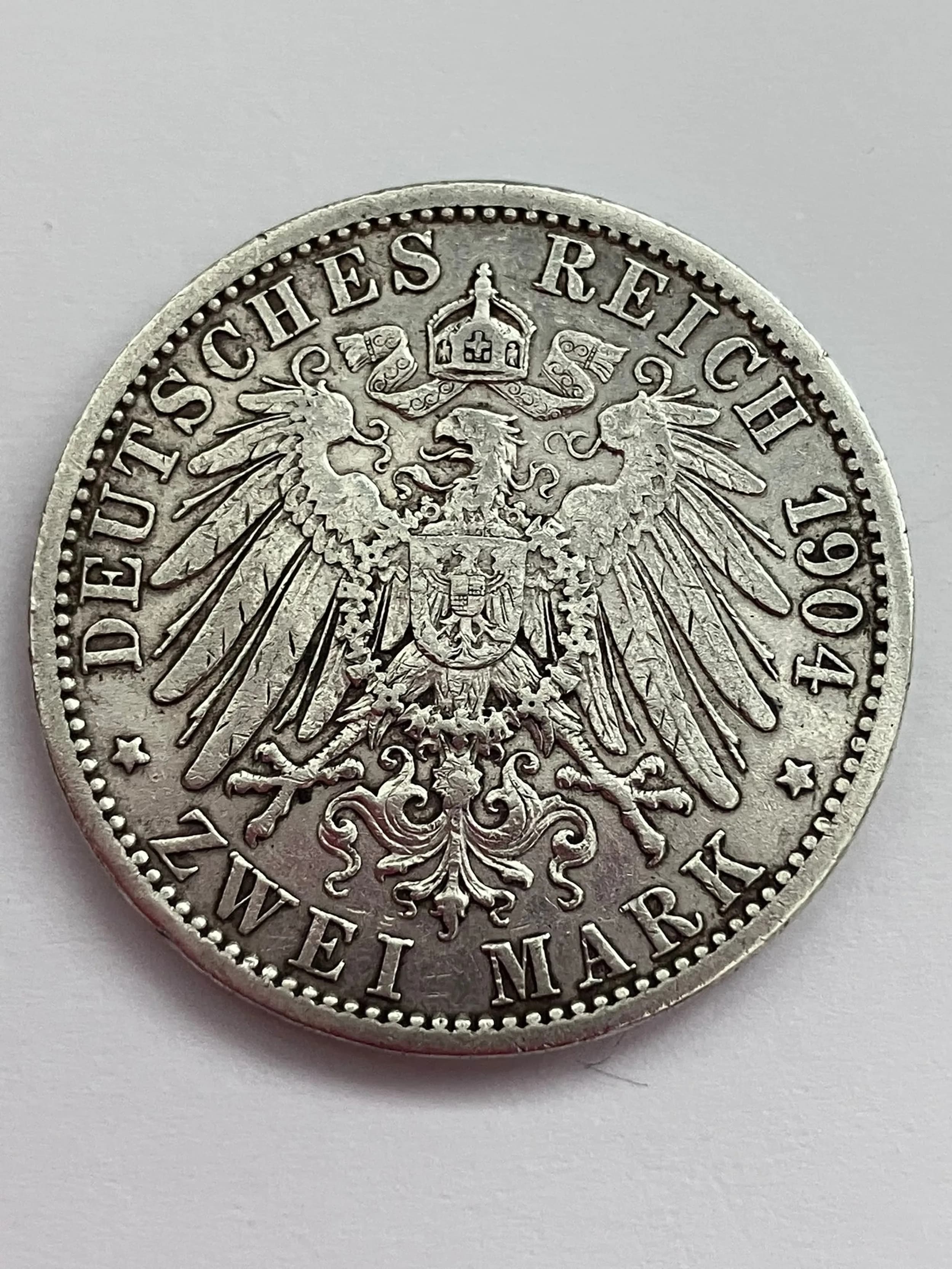 1904 PRUSSIA SILVER 2 MARKS COIN. Fine/Very Fine Condition.
