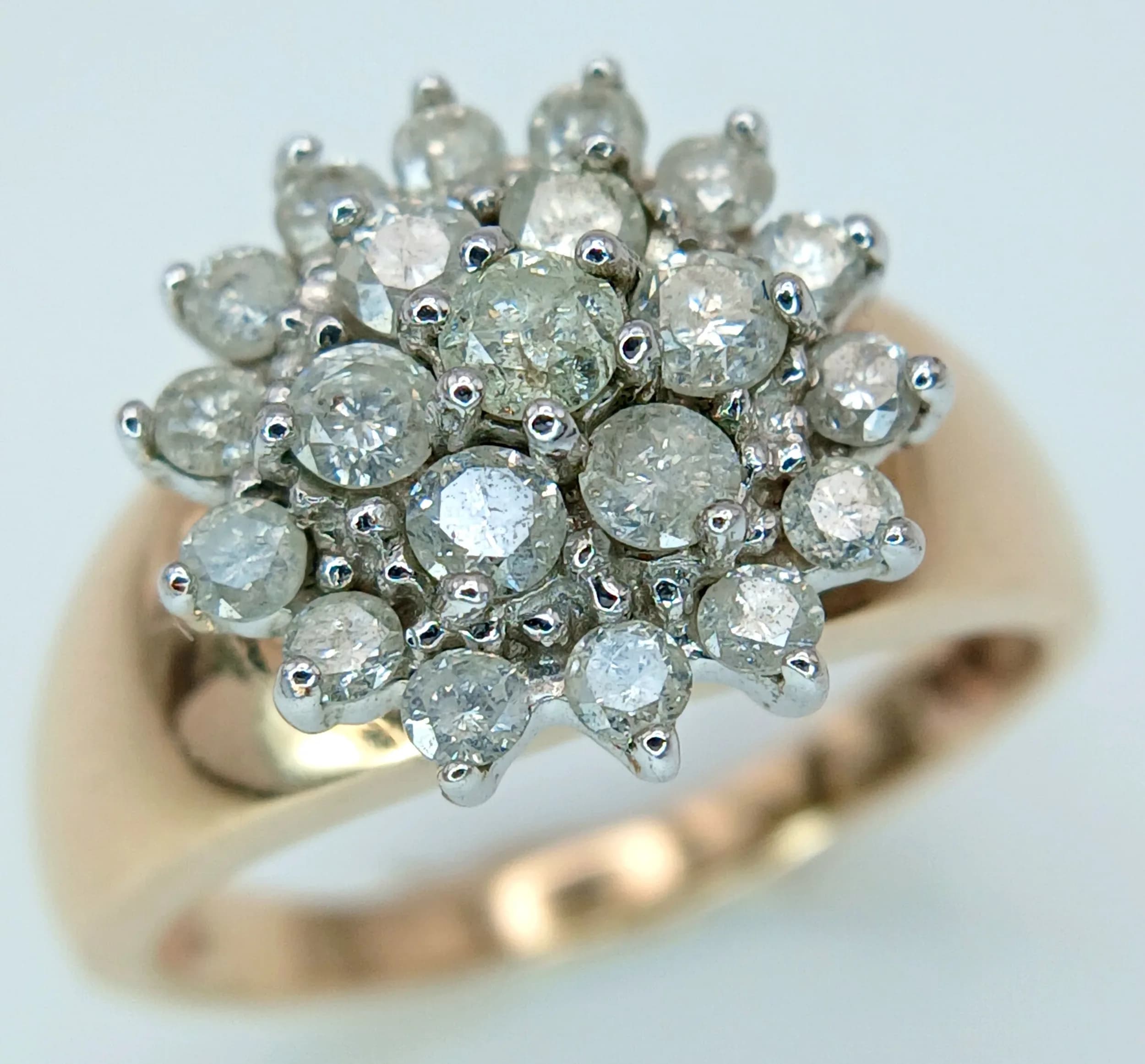 A 9K YELLOW GOLD, DIAMOND SET, CLUSTER RING. 0.80CTW. 3.9G, SIZE N. SC 6054