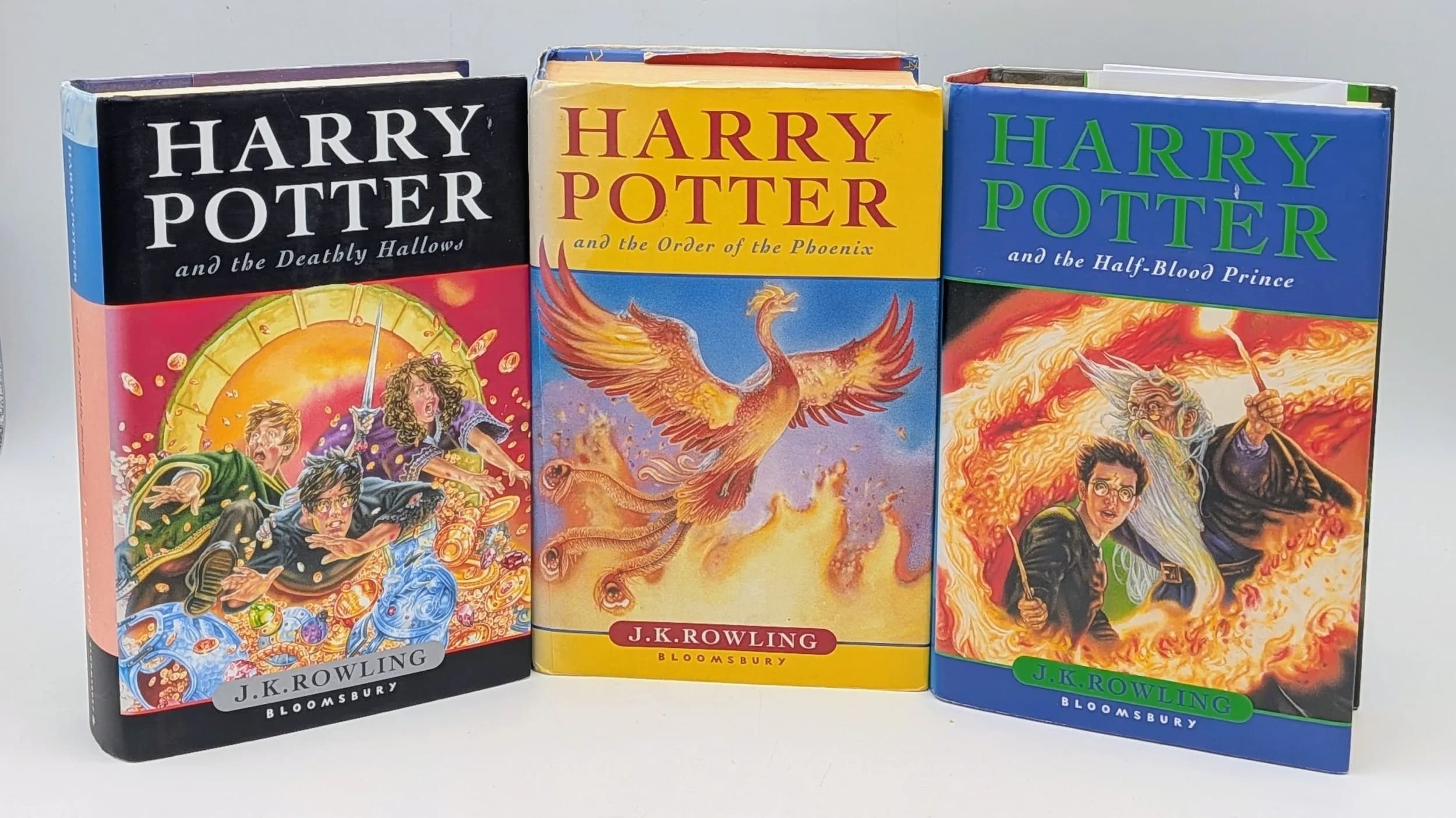 Three Harry Potter First Edition Hardback Books Including the Rare Misprint of Harry Potter and the First Blood Prince that states on page 99 ‘Eleven Outstanding Owls’ when it should state 10!. Plus Harry Potter and the Deathly Hallows and Harry Potter and the Order of the Phoenix.