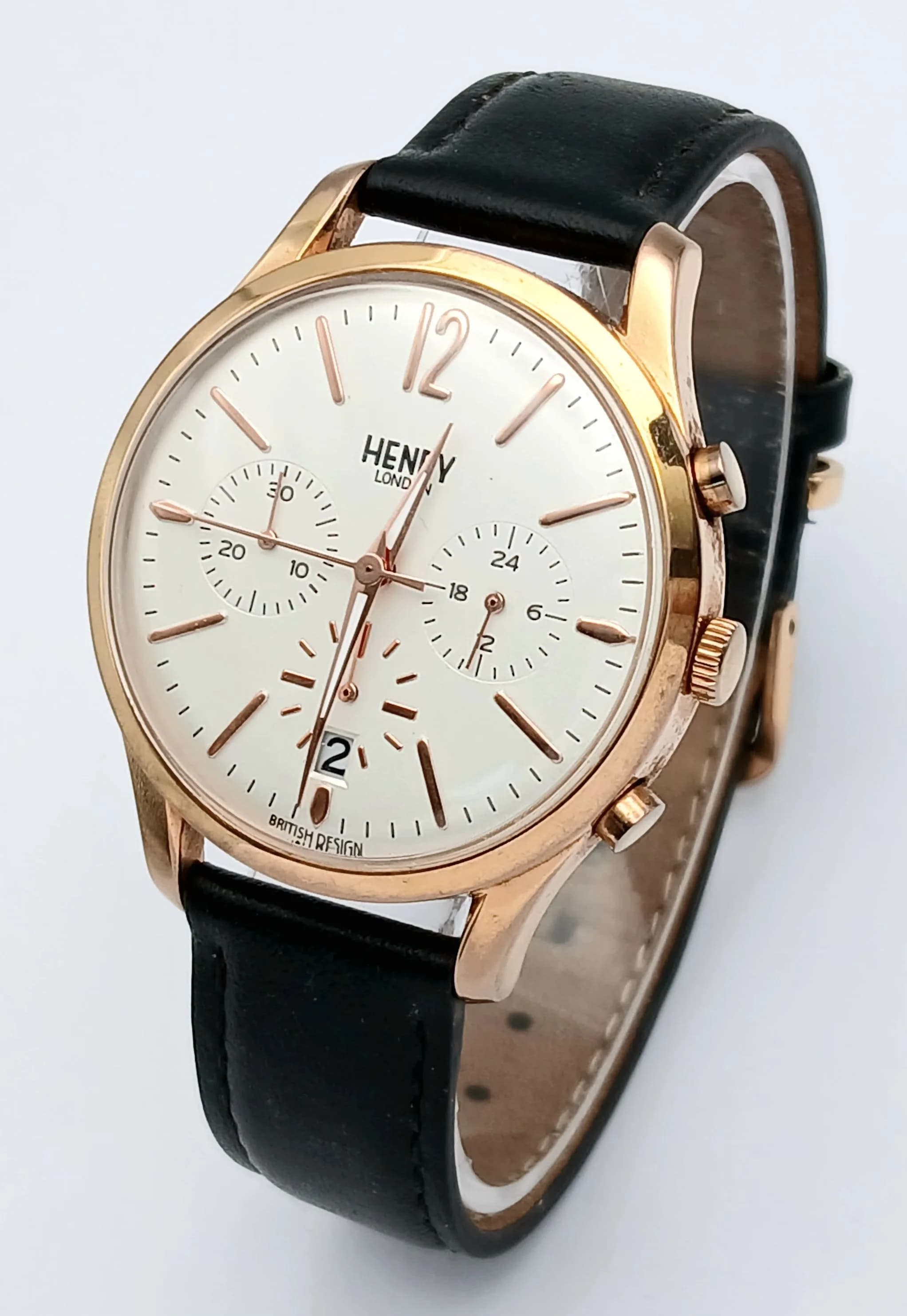 A Fine Example of a Gentleman’s Gold Tone Henry of London Quartz Chronograph Date Watch-39mm Case.