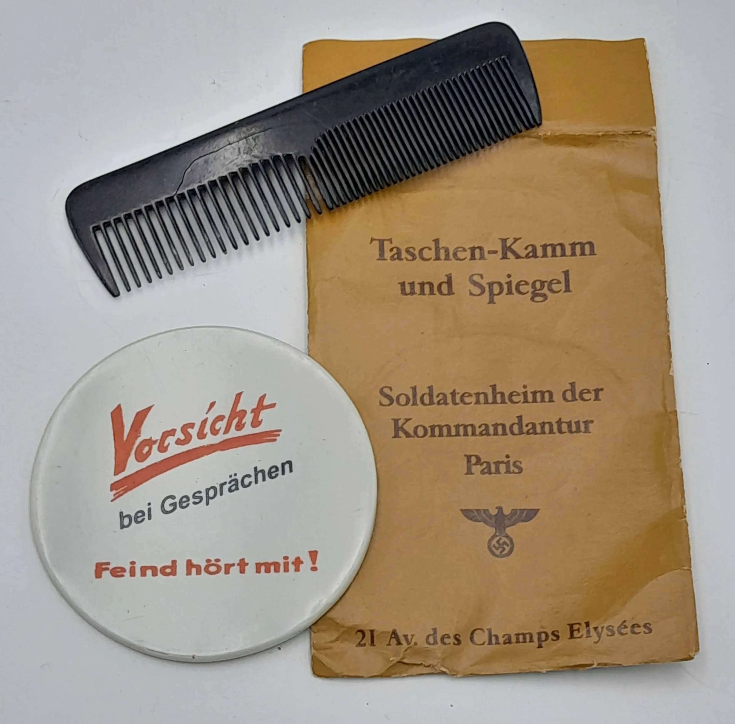 WW2 German Complementary Mirror & Comb from the Officers R n R Hotel in Paris France.