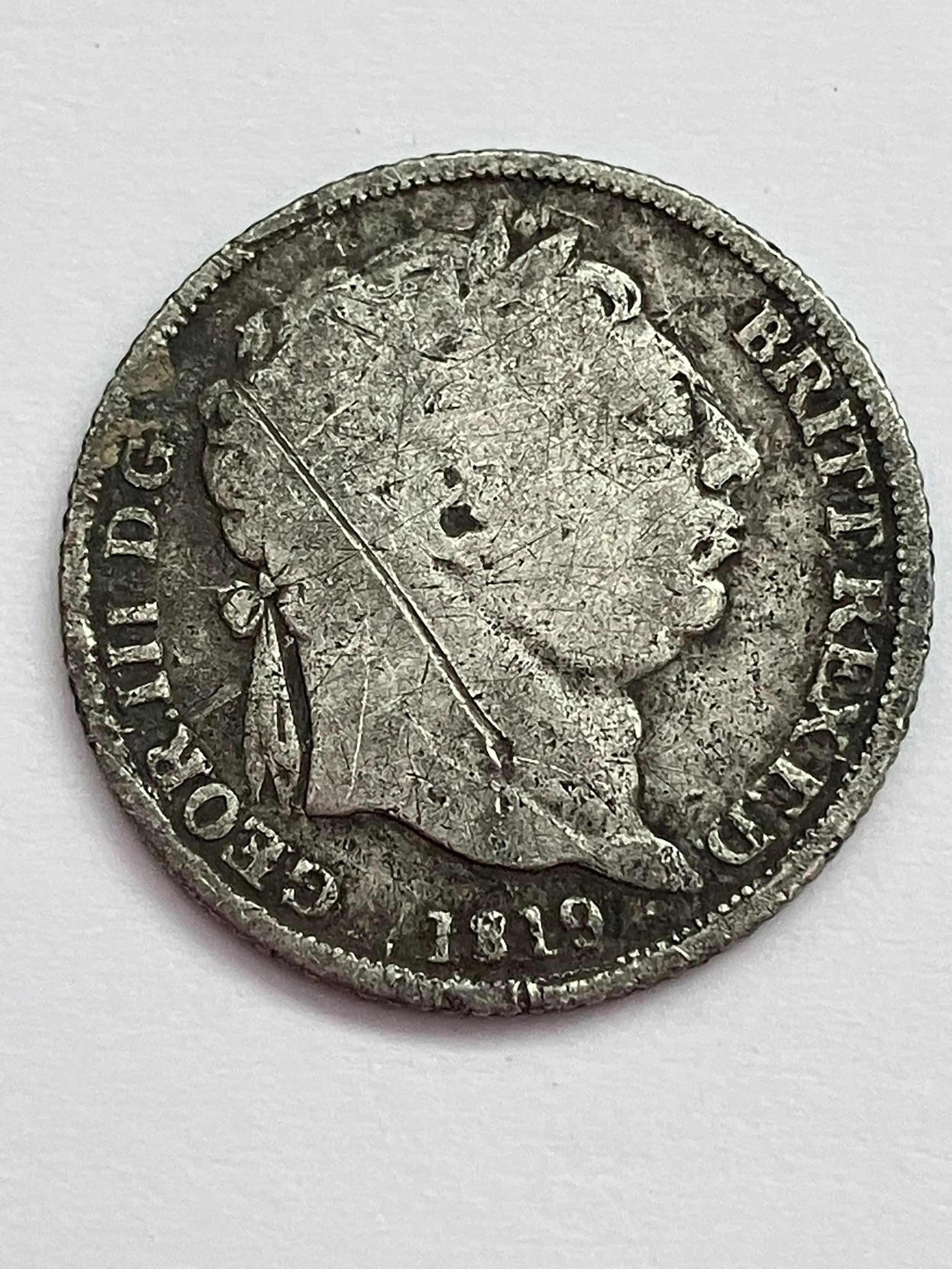1819 GEORGE III SILVER SIXPENCE coin. Fair/Almost fine condition. Please see pictures.