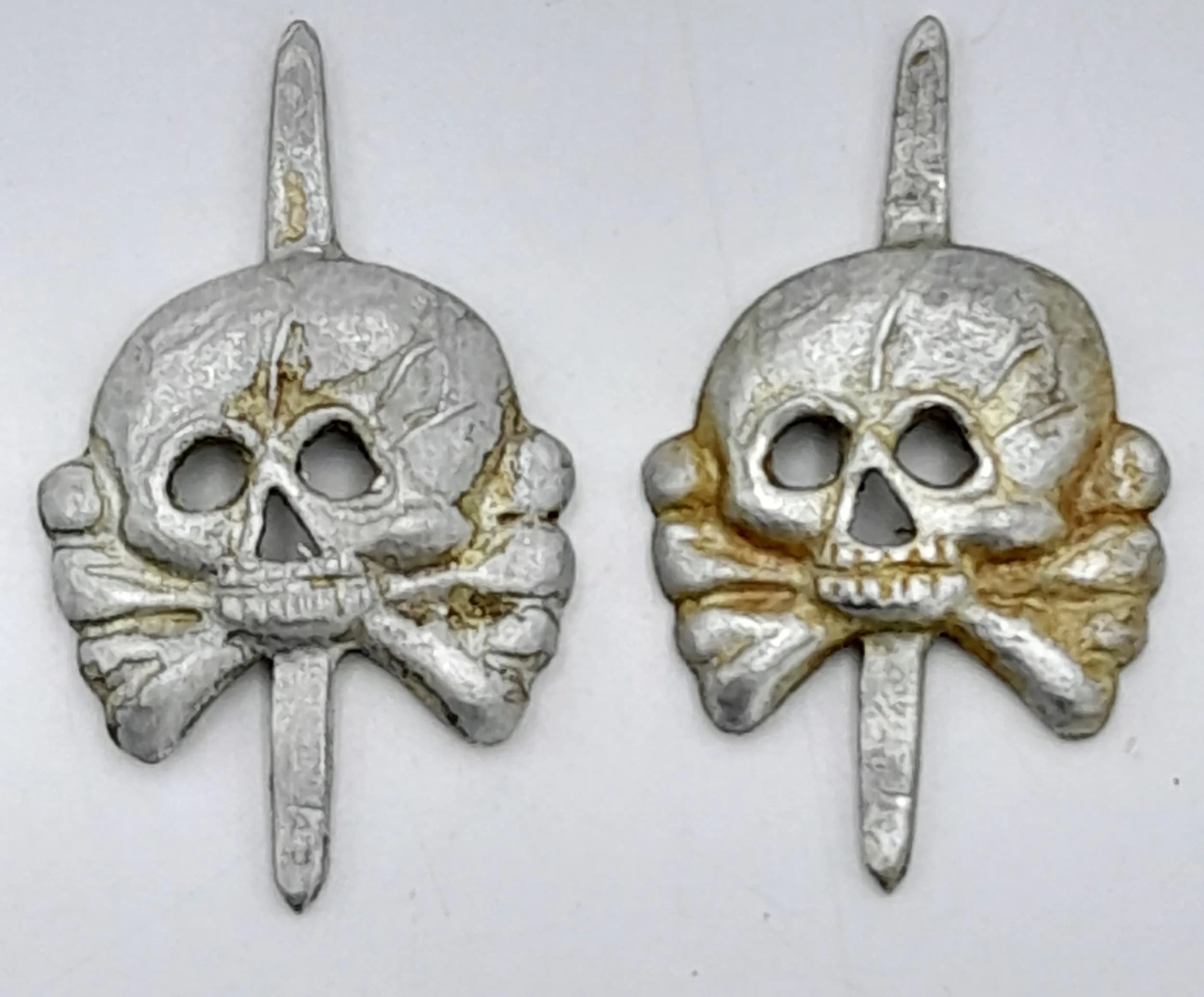 Pair of Unused WW2 German Panzer Crew Collar Tab Skulls.