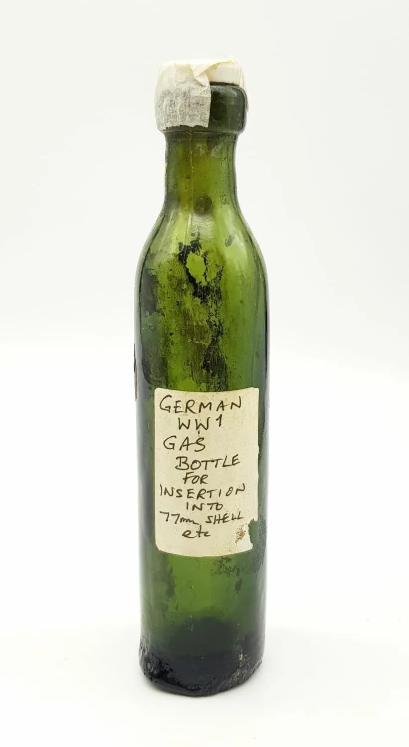 A WW1 German Clark D Gas bottle. This once housed the gas in a German Gas Shell. Comes with a laminated explanation. UK Mainland Shipping Only