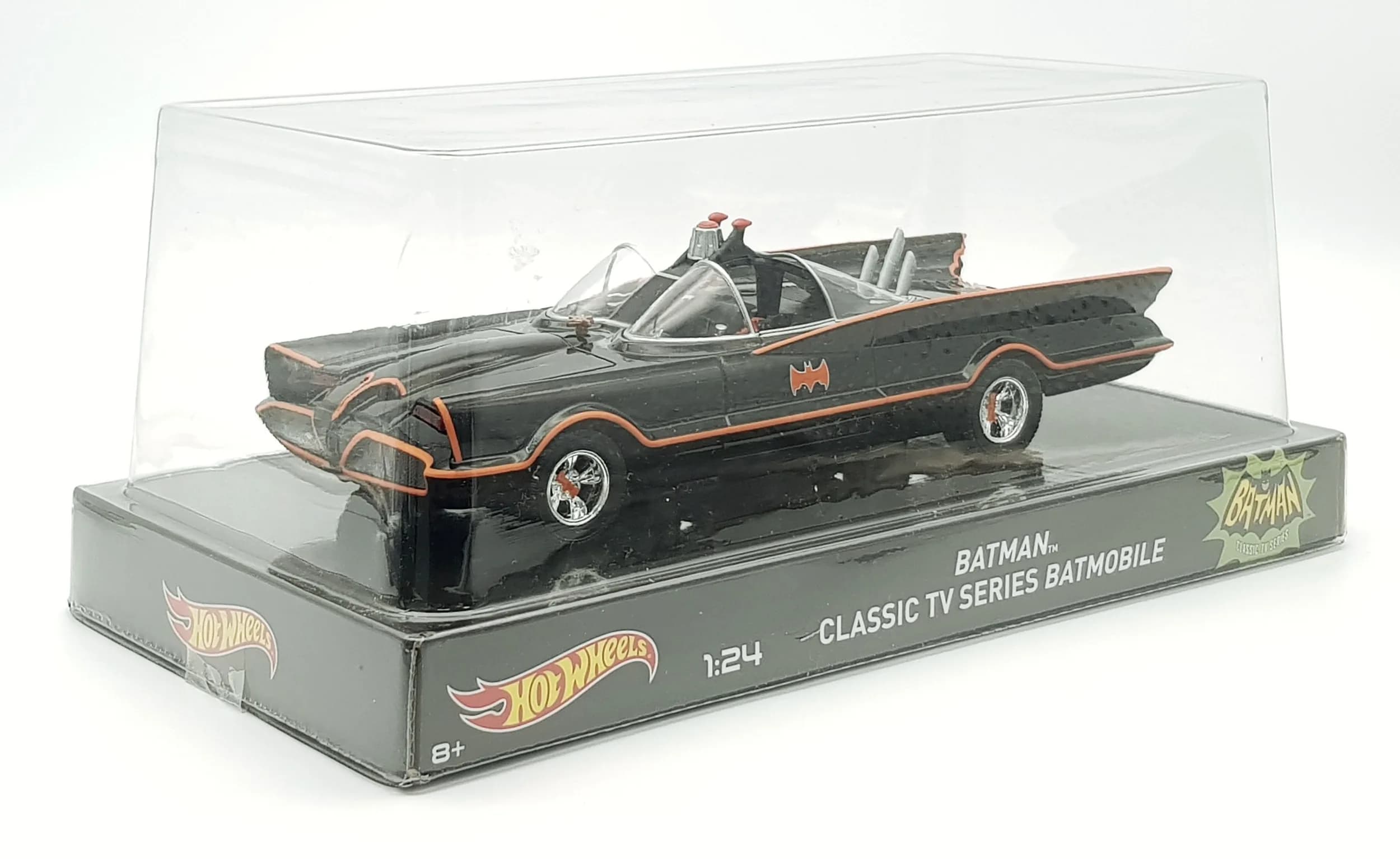 A 1/24th scale, Hotweels classic TV series Batmobile. Still sealed in bubble pack. Very good condition.