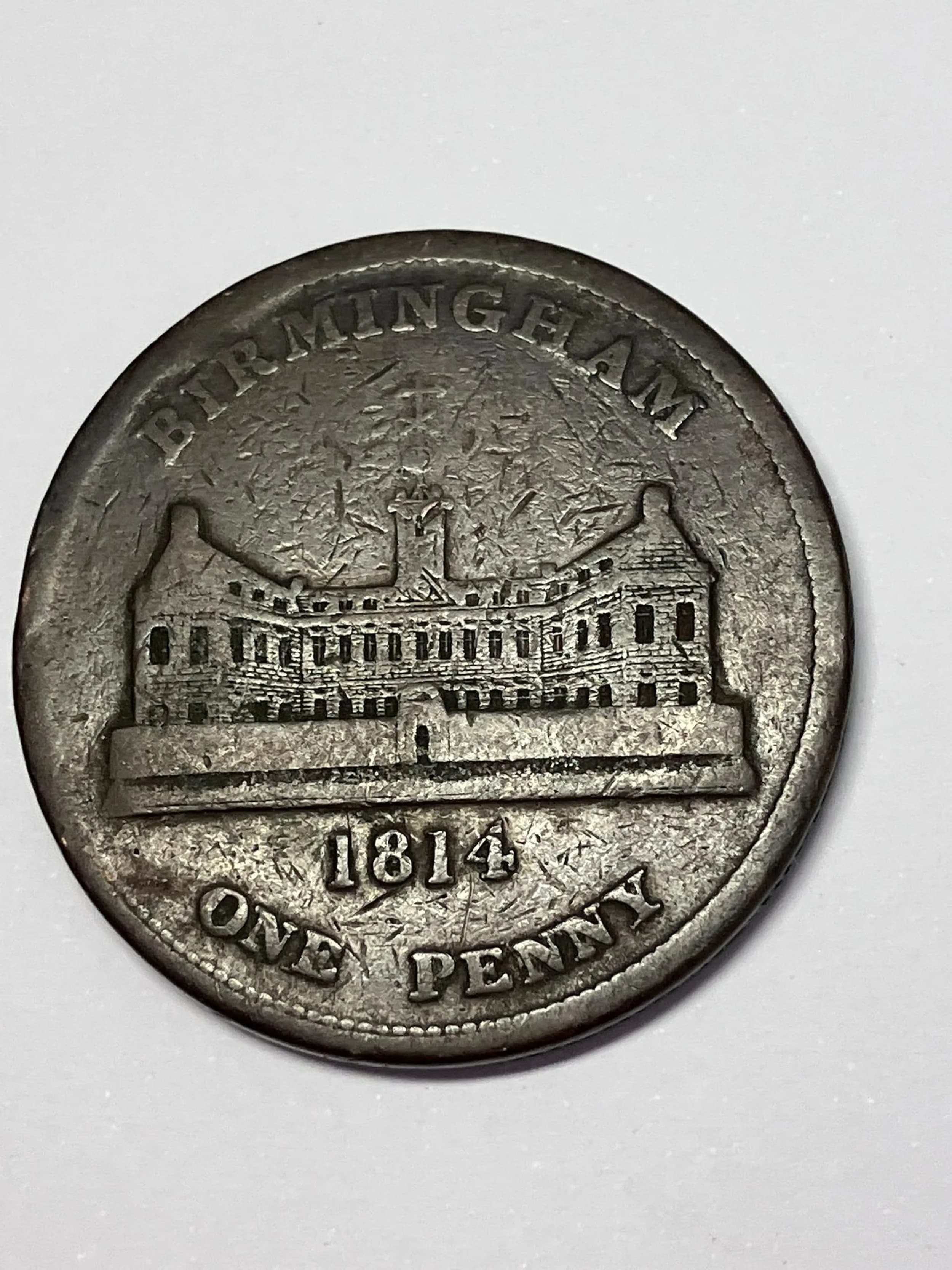 1814 BIRMINGHAM WORKHOUSE PENNY coin. Very fine condition. Large coin similar to a cartwheel penny. Please see pictures.