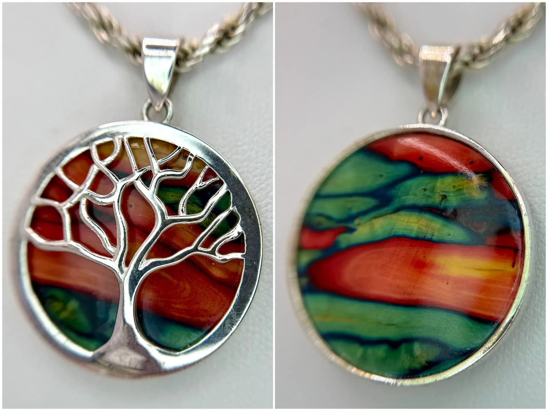 A 925 Silver Tree of Life Pendant on a Rope Chain. 56cm length necklace. 19.40g total weight.
