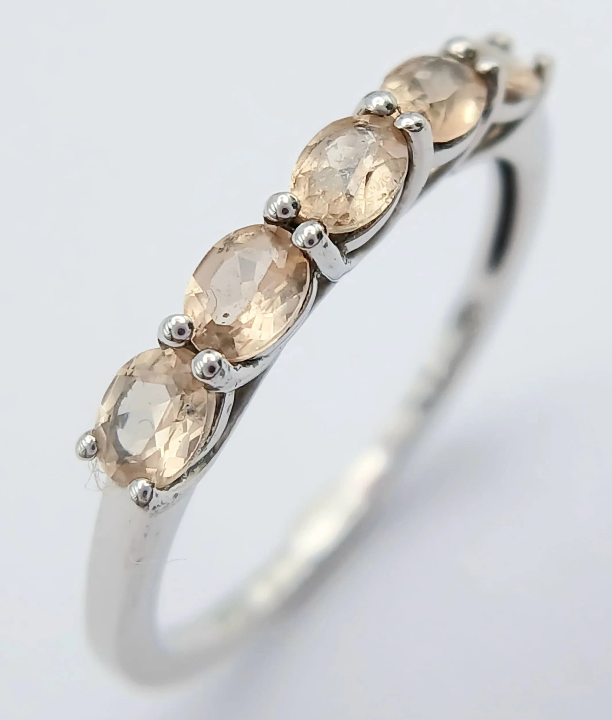 A Sterling Silver Watermelon Tourmaline 5 Stone Ring Size S. The Ring is set with Five 4 x 3mm Watermelon Tourmalines and appears practically unworn. Gross weight 1.85 grams.
