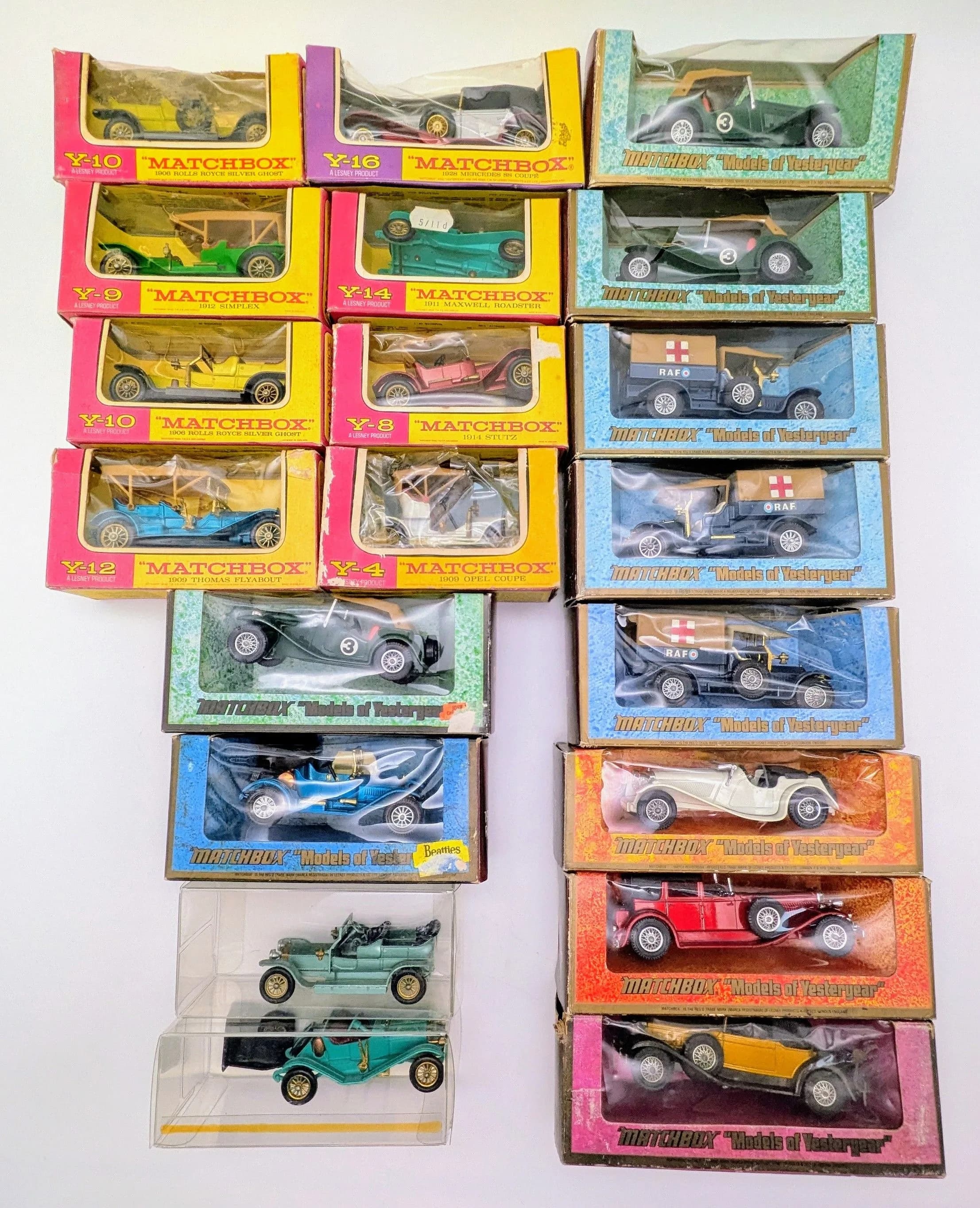 Twenty vintage Matchbox models of yesteryear. Good condition. Some of the boxes have some wear from storage.