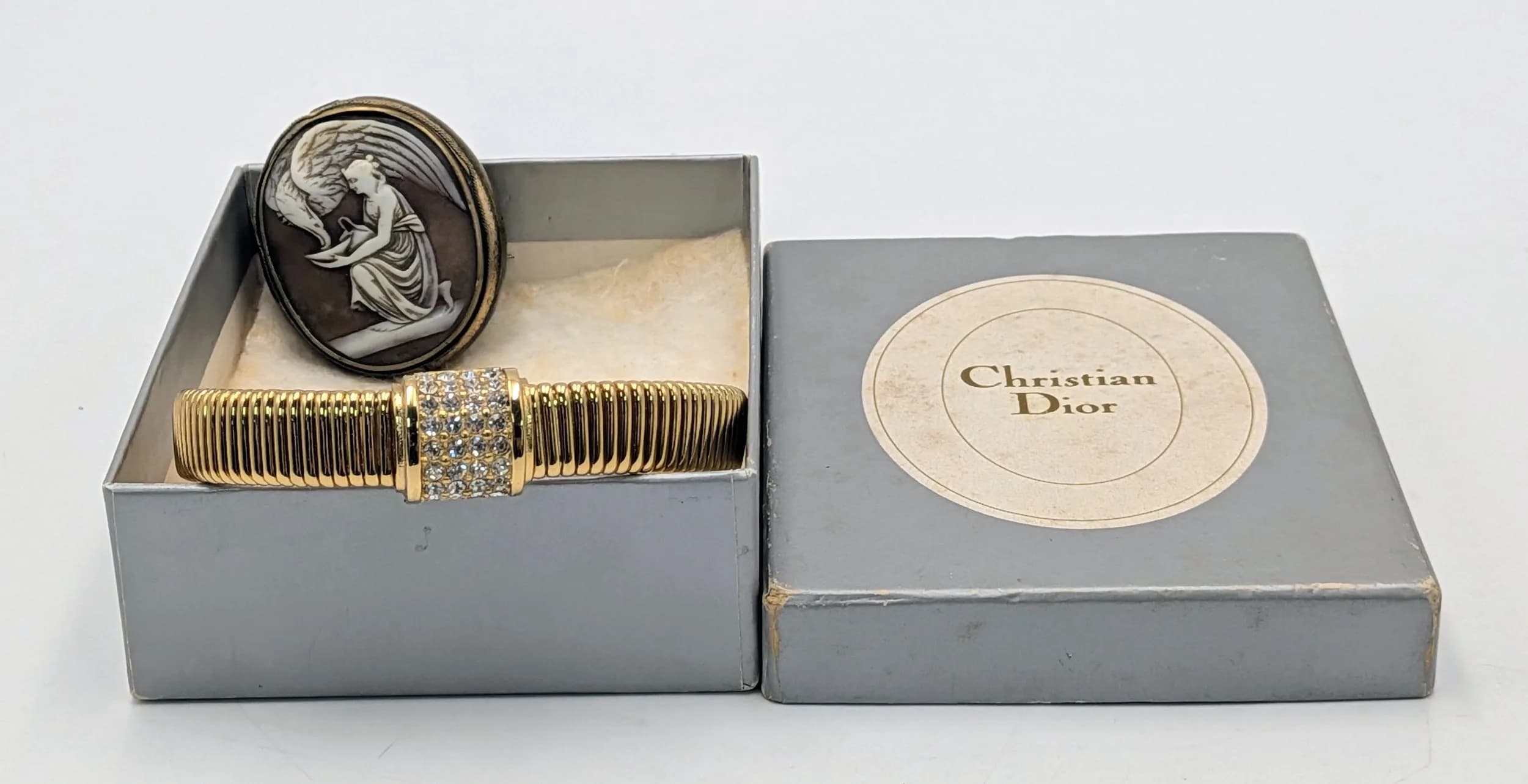 A Vintage Christian Dior Expandable Bracelet PLUS an Antique Cameo Brooch - 4cm. Ref: stock.
