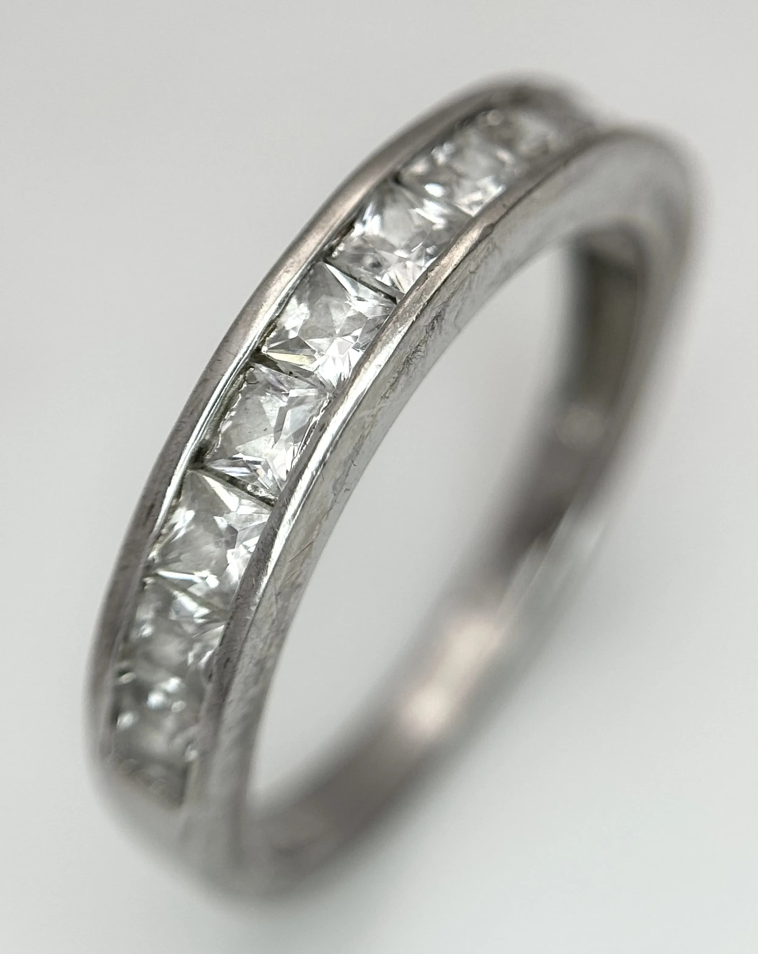 A 925 Silver White Stone Half Eternity Ring. Size P - Q. 2.49g total weight.