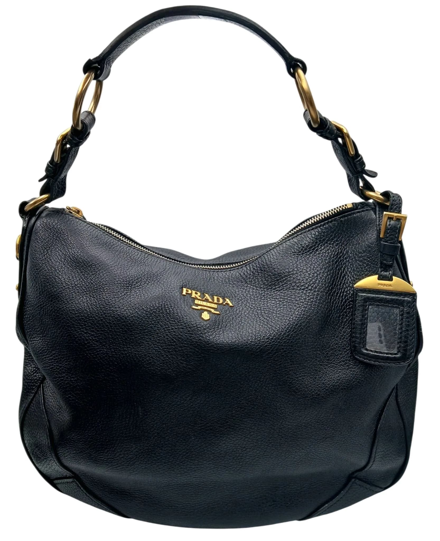 A Prada Vitello Tote Black Leather Bag-49 x 29cm.