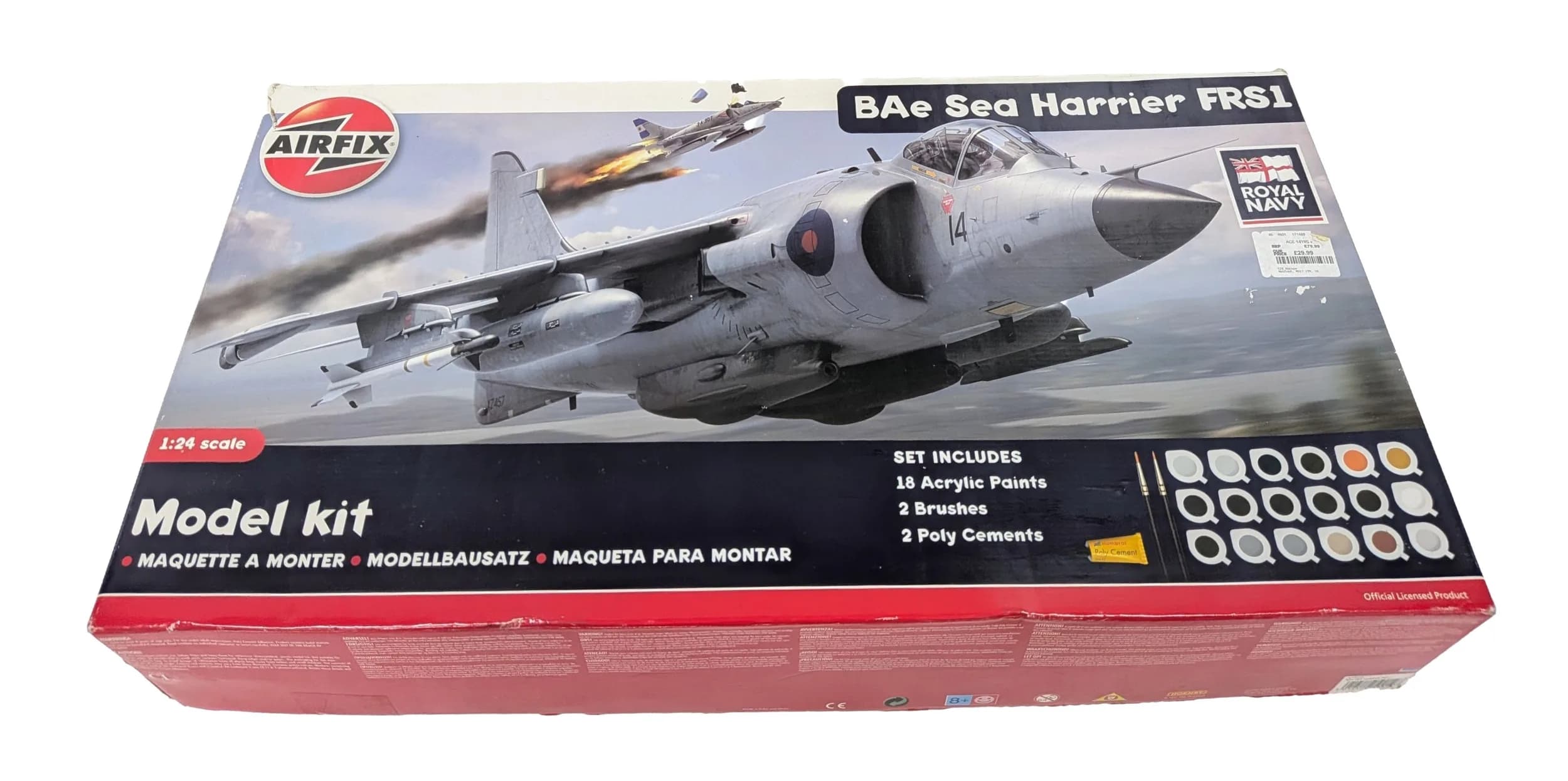 An Airfix 1/24th scale BAe Sea Harrier FRS1. Complete with all bags still sealed. Box has slight wear from storage.