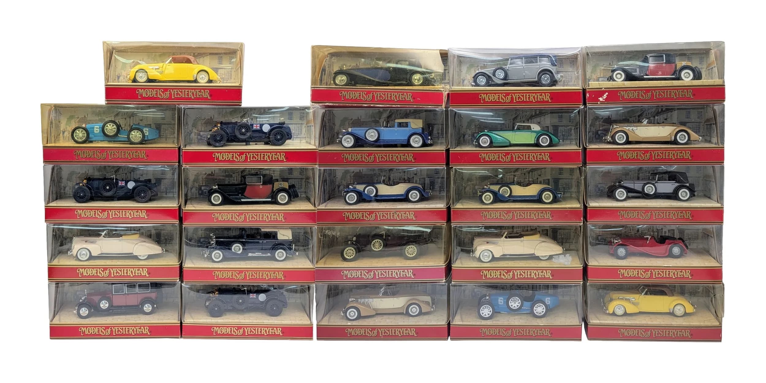 Twenty four vintage Matchbox Models of Yesteryear. All boxed and in good condition. Some of the boxes have some wear from storage.