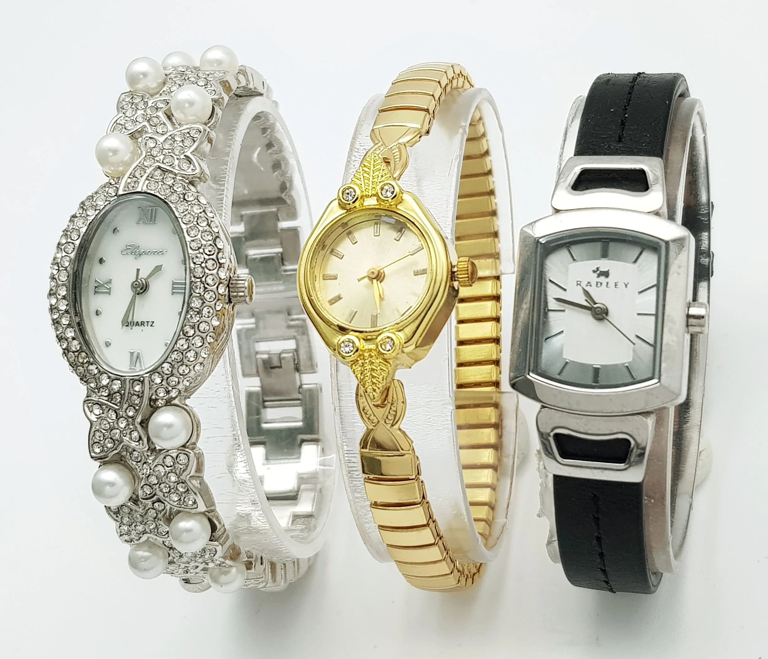 Three Different Style Quartz Ladies Watches. All having new batteries recently fitted and in working order.