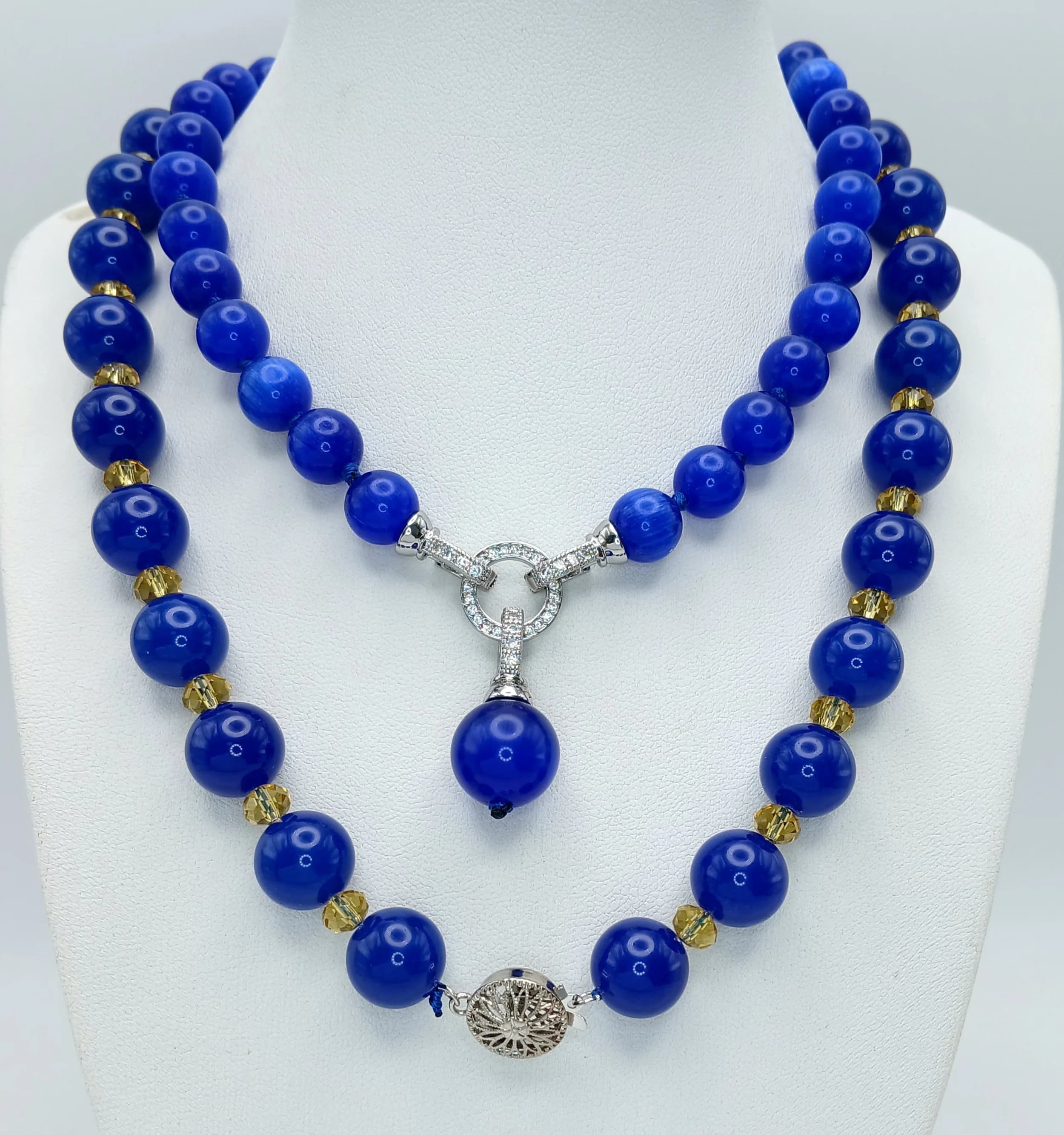 Two Vibrant Blue Stone Necklaces. One with hanging pendant. Both 46cm.