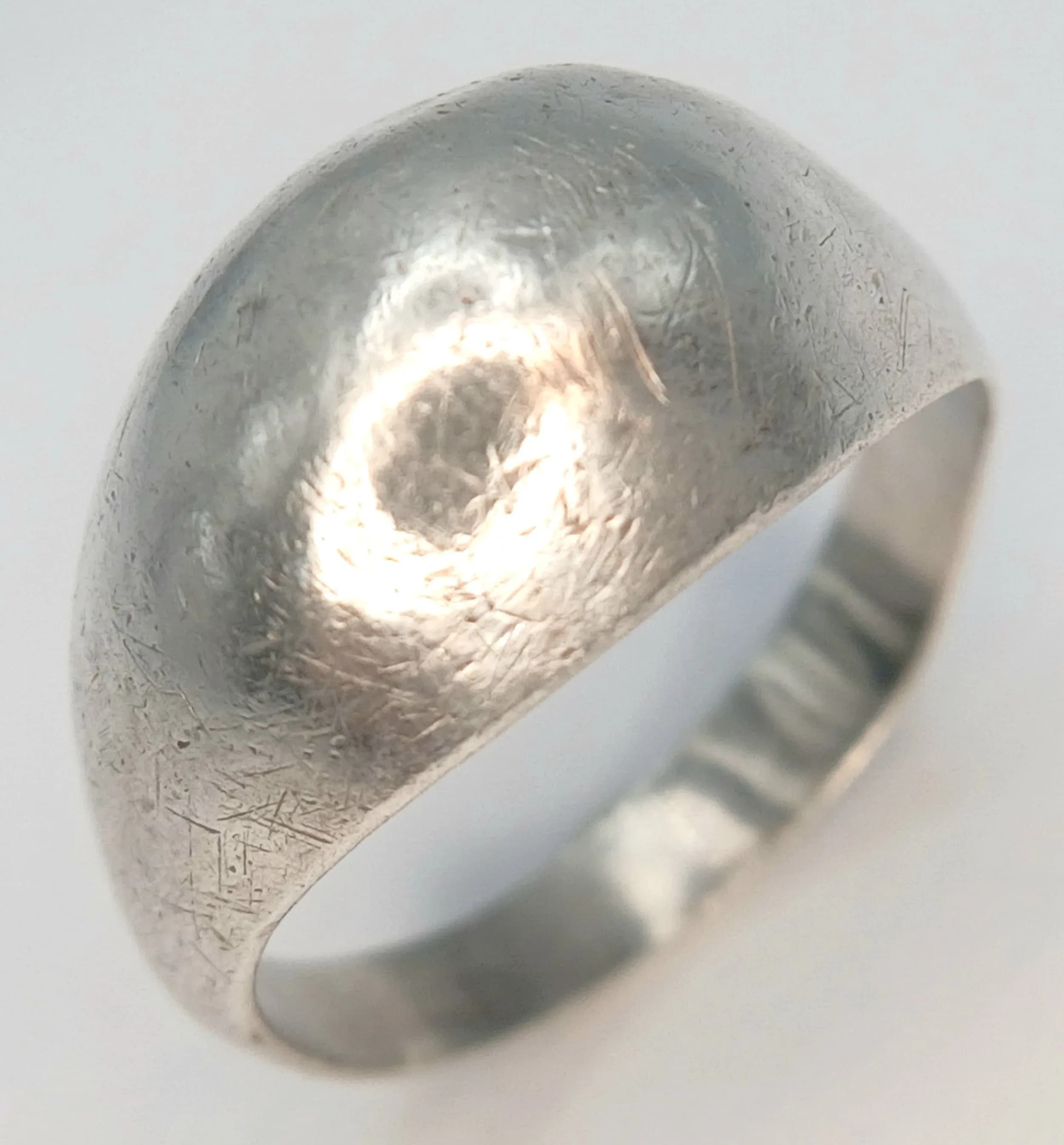 A Pretty 925 Sterling Silver Dome Ring. Size M. Features a polished domed design with a wide tapering band. Gross weight 2.46 grams.