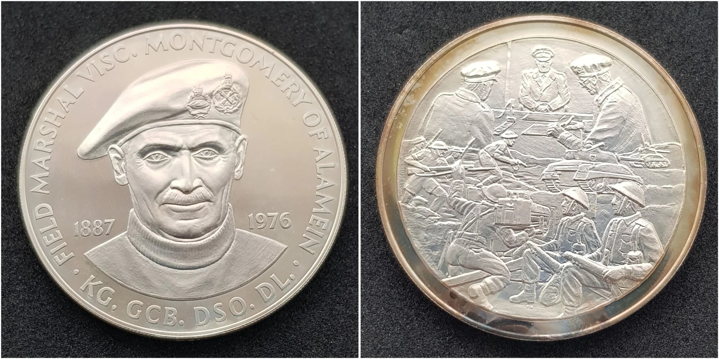 Field Marshall Montgomery 1976 SOLID SILVER PROOF COMMEMORATIVE ‘CROWN MEDAL’. Limited Edition. Complete with original certificate of authenticity.