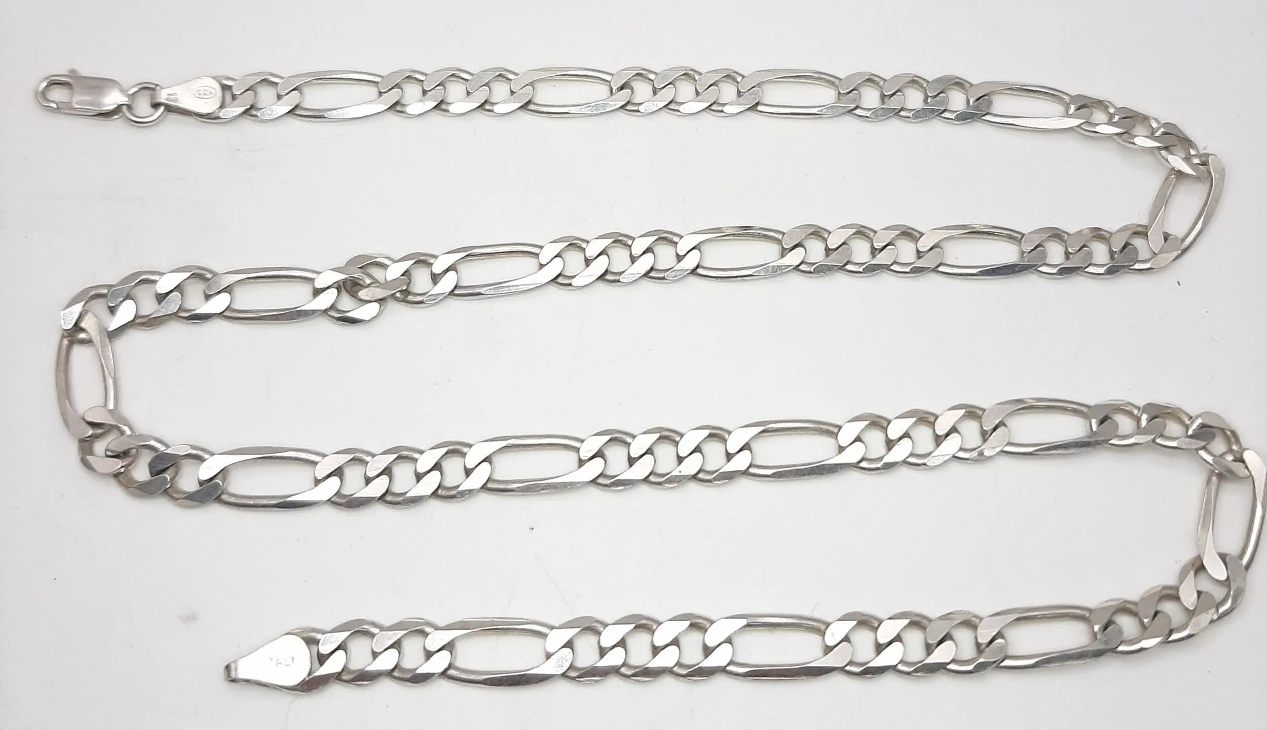 An Italian Sterling Silver Figaro Link Chain Necklace. 50cm. 23g.