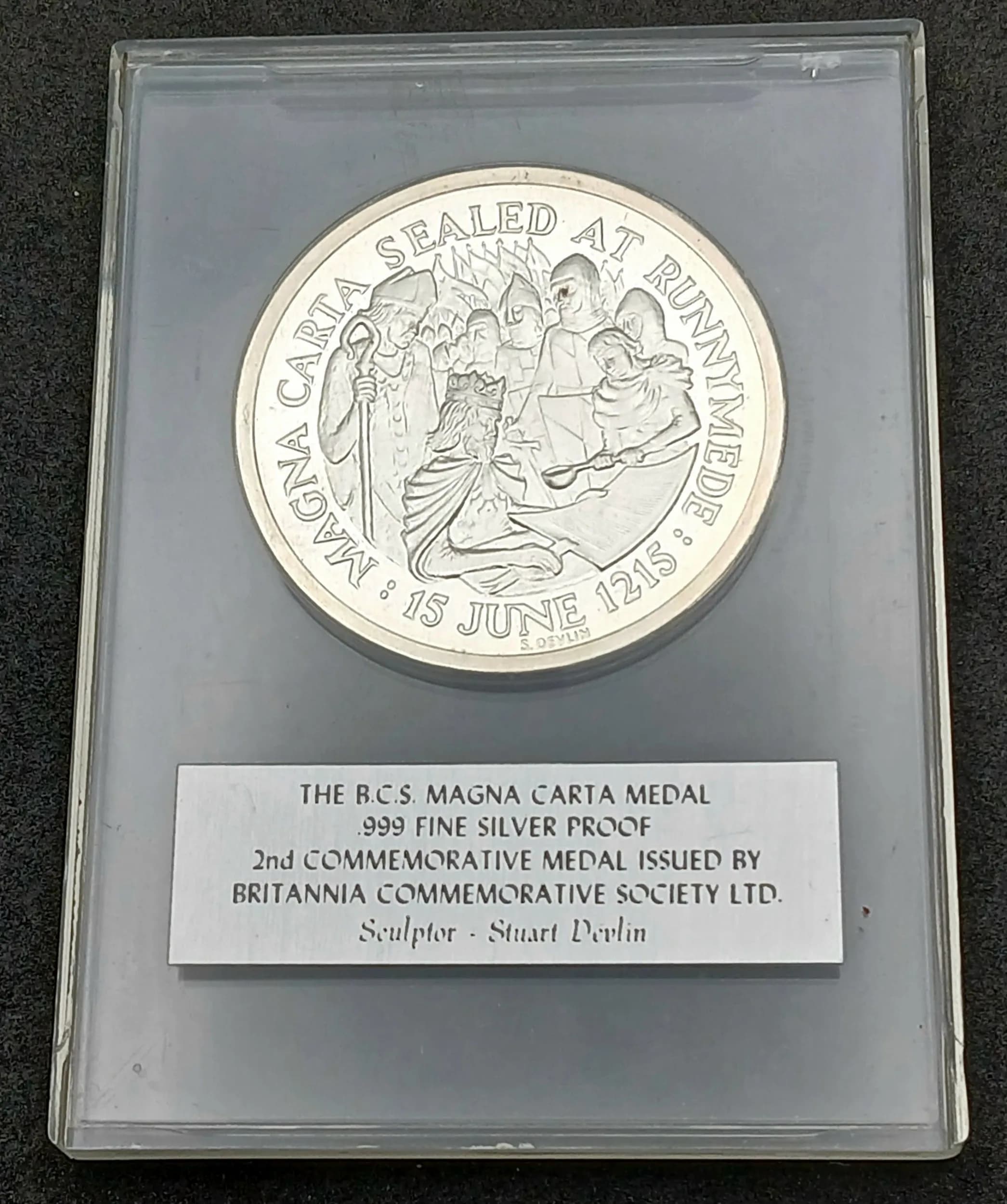 A Rare Slabbed Mint Condition Fine Silver Britannia Commemorative Society ‘Magna Carta Medal’. 41 grams 999 Fine Silver.