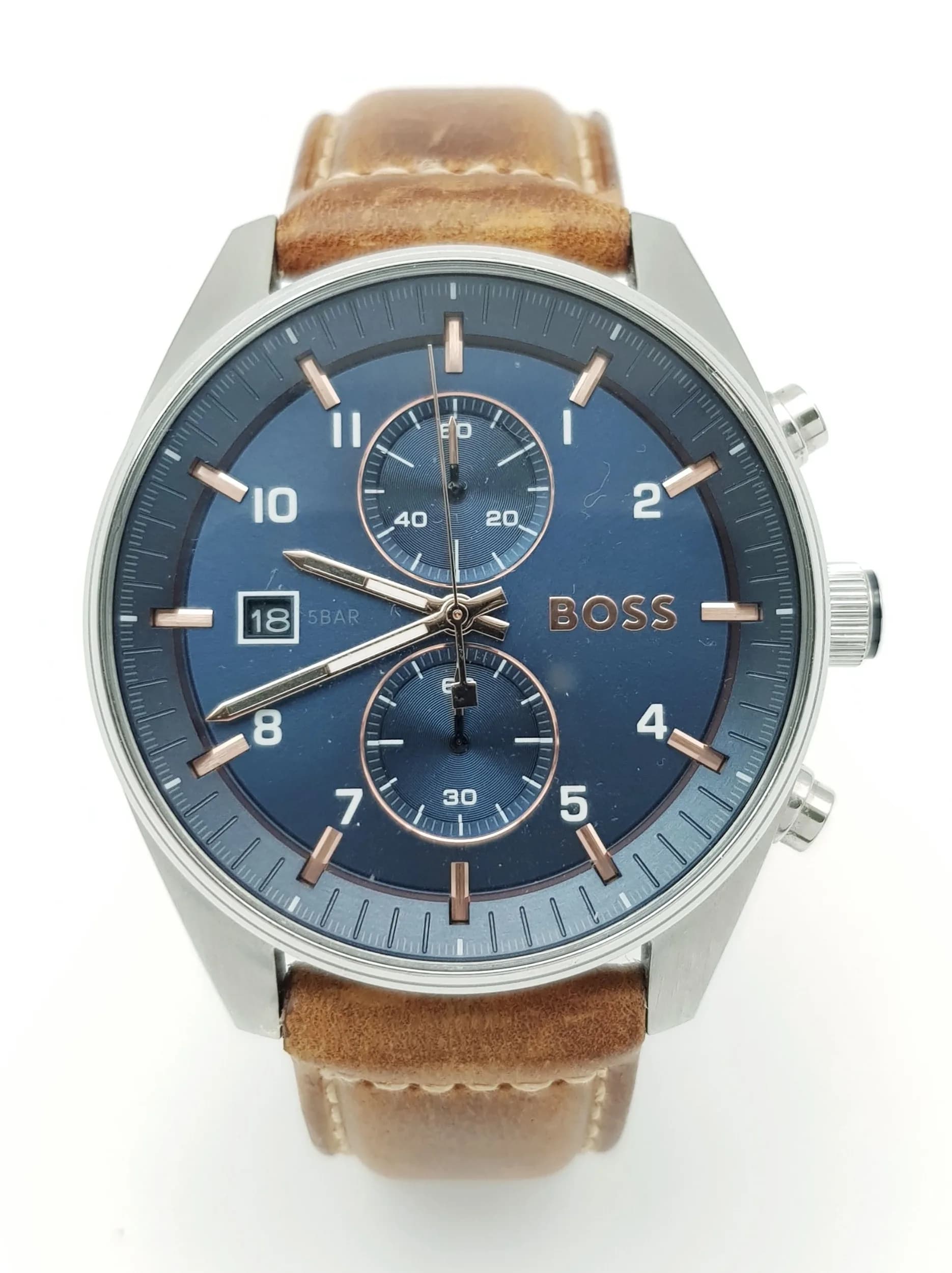A Nice Example Hugo Boss Sky Traveller Quartz Chronograph Date Watch. Recent battery replacement- 43mm Case.
