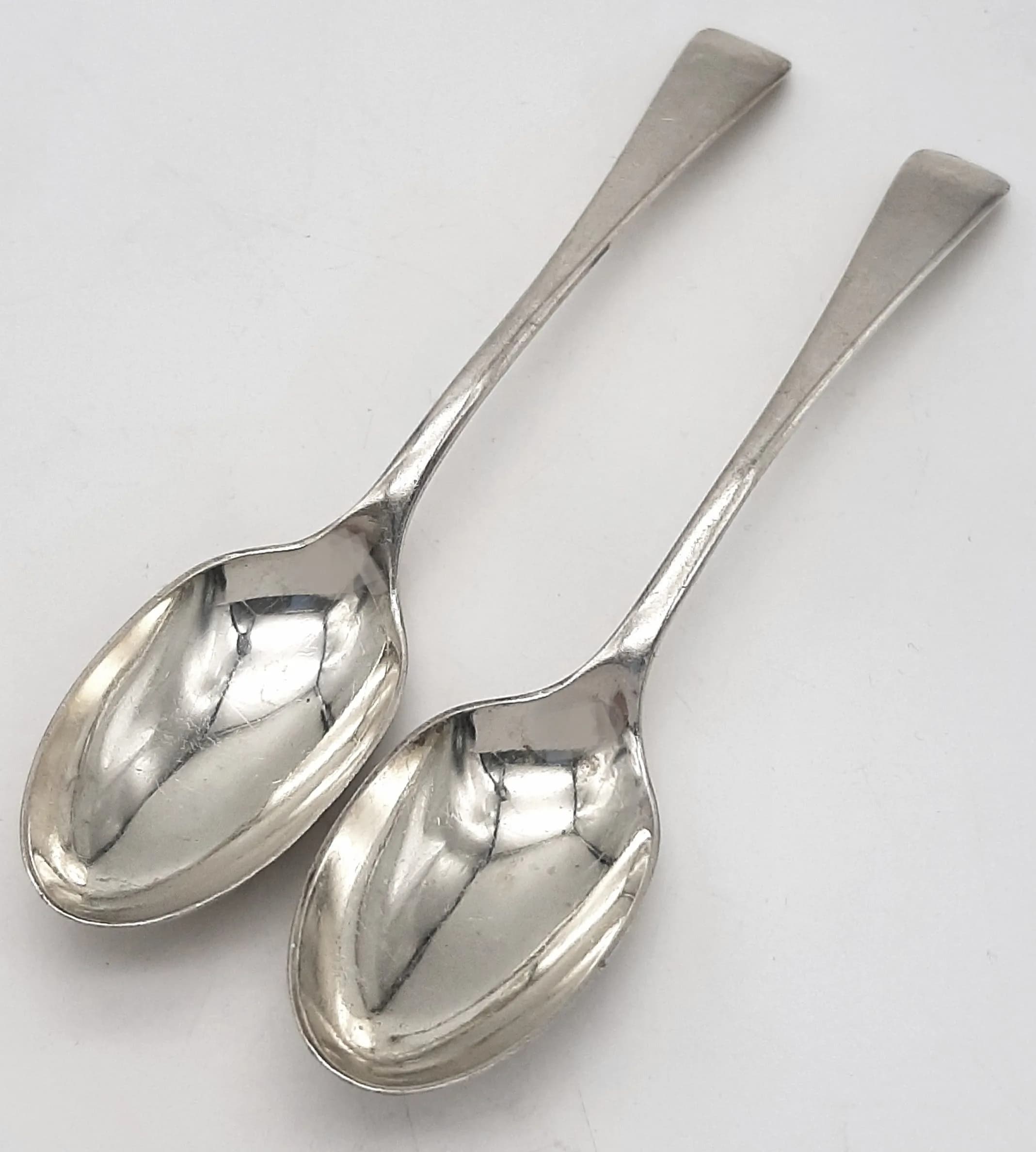 A Pair of Victorian Silver Teaspoons. Hallmarked Sheffield 1896, J R for J Round & Son. Approx 11cm length. Total weight 20.76 grams.