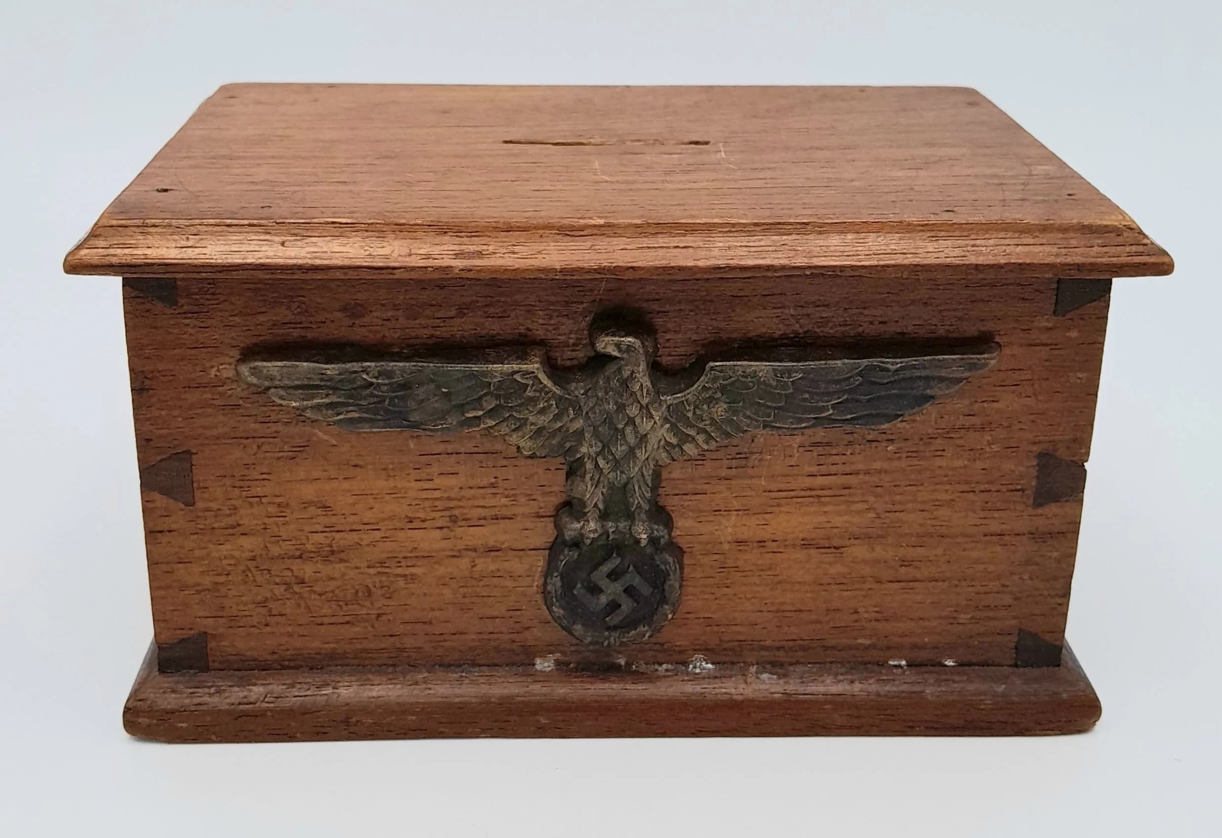 Hand Made German Money Box with a Kriegsman Tropical Helmet Eagle on the front