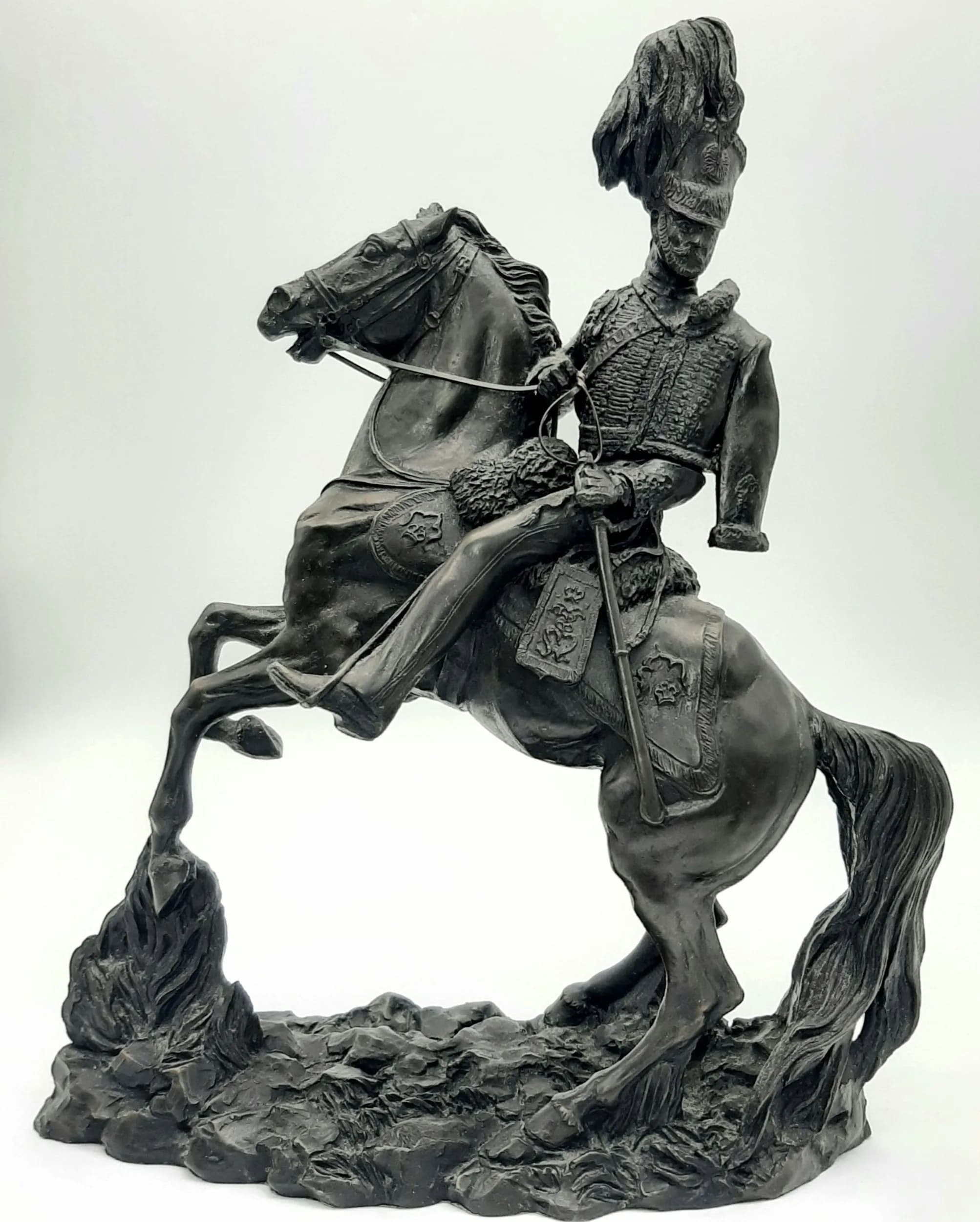A Vintage Heavy Cold Cast Bronze Sculpture of ‘The Light Brigade’ Cavalry Officer by the artist David Geenty for Heredities. 30cm Tall. 1.927 kilos. Winning bidder is advised to collect from Cadmore HQ or arrange a courier.