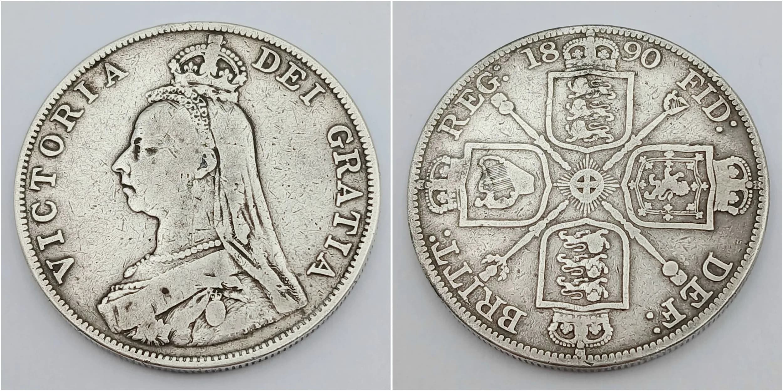 1890 SILVER DOUBLE FLORIN coin. Very fine/extra fine condition. Having bold and clear Detail to both sides . Nice thick Milled Edge. Please see pictures.