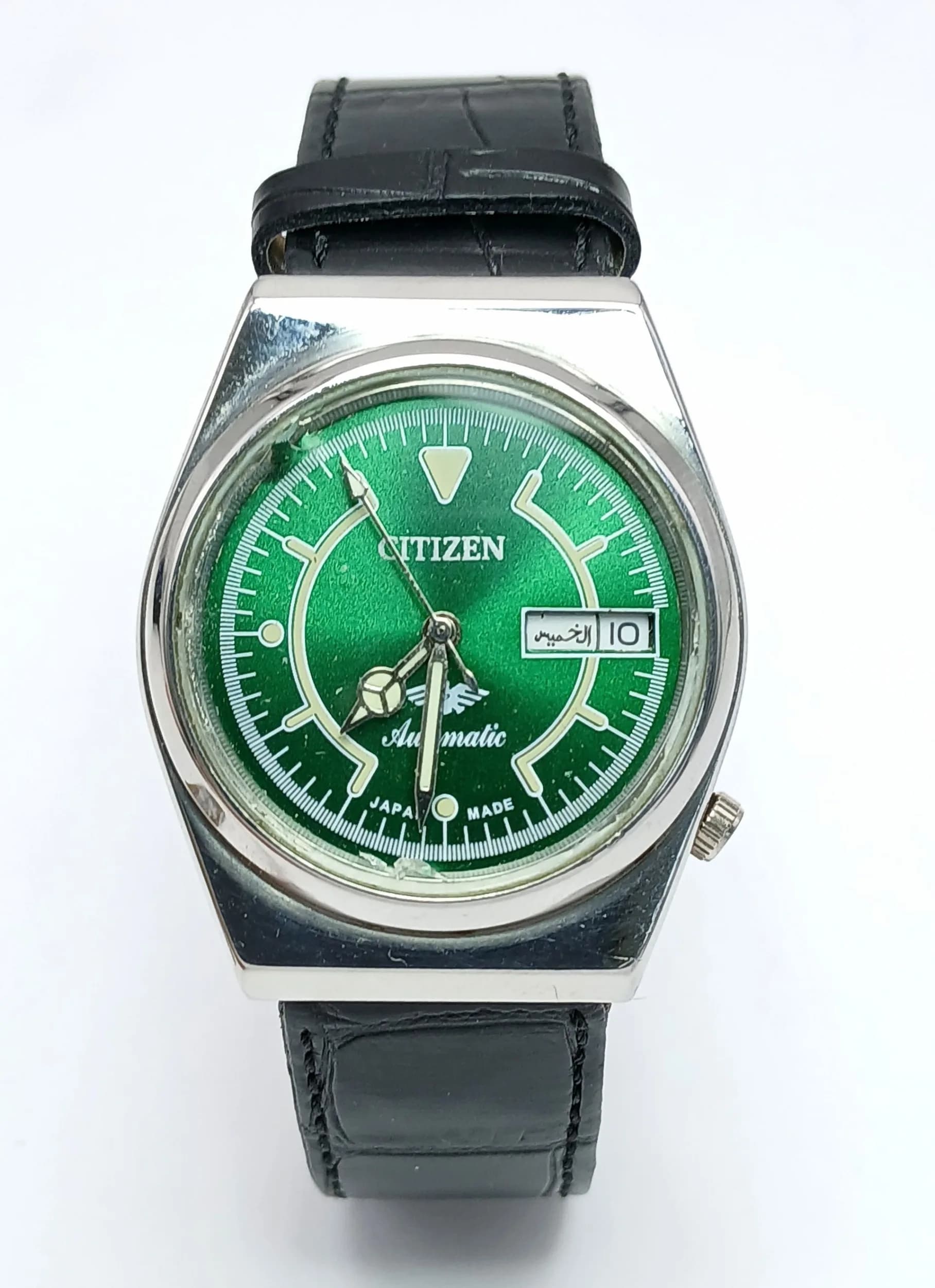 A CITIZEN, RARE, VINTAGE, EAGLE 7 SERIES, DAY/DATE, AUTOMATIC, LEATHER STRAP WATCH. IN WORKING ORDER. S/A 1641