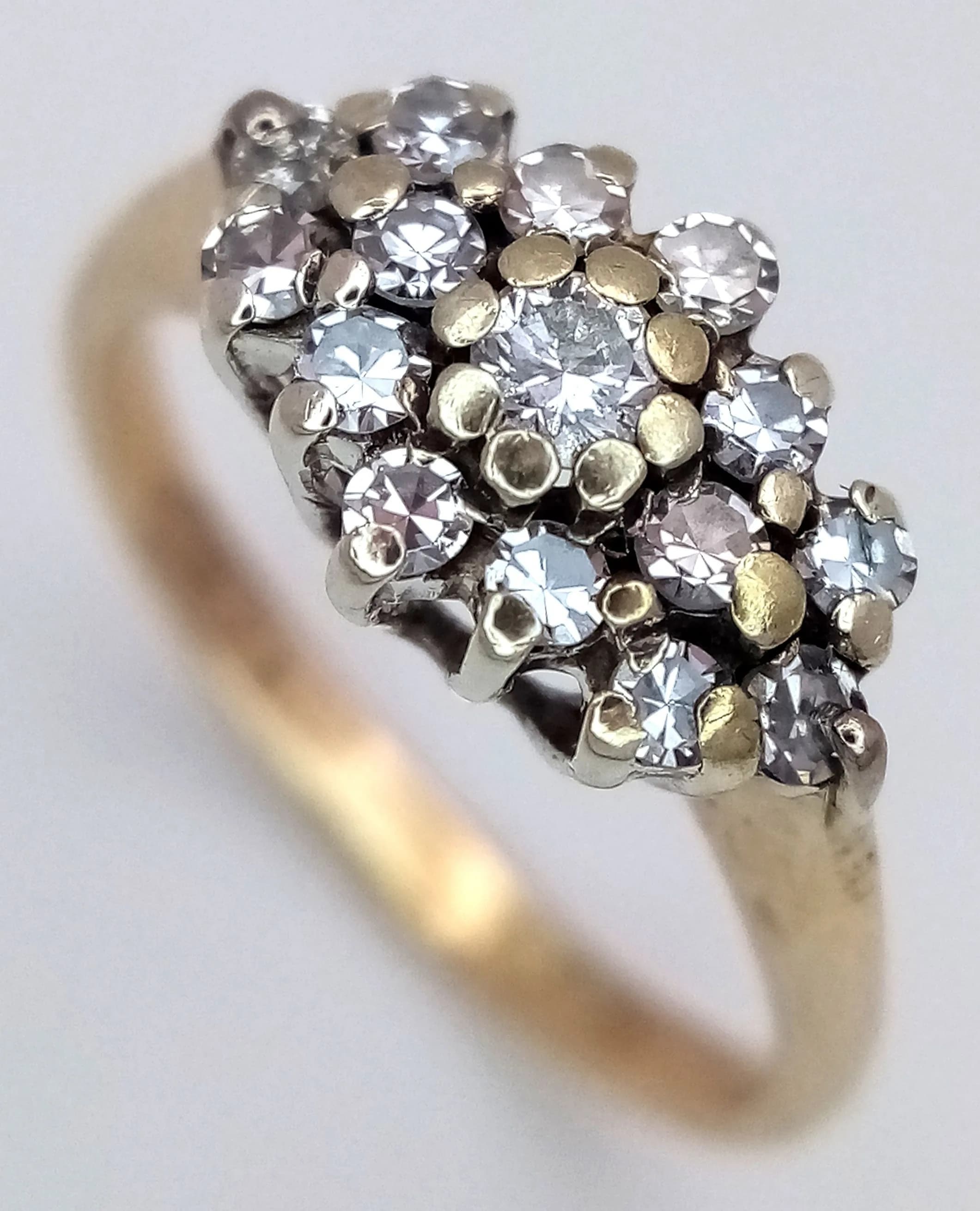 A 9K YELLOW GOLD, DIAMOND RING. 0.20CTW. 1.8G, SIZE F. SC 7025