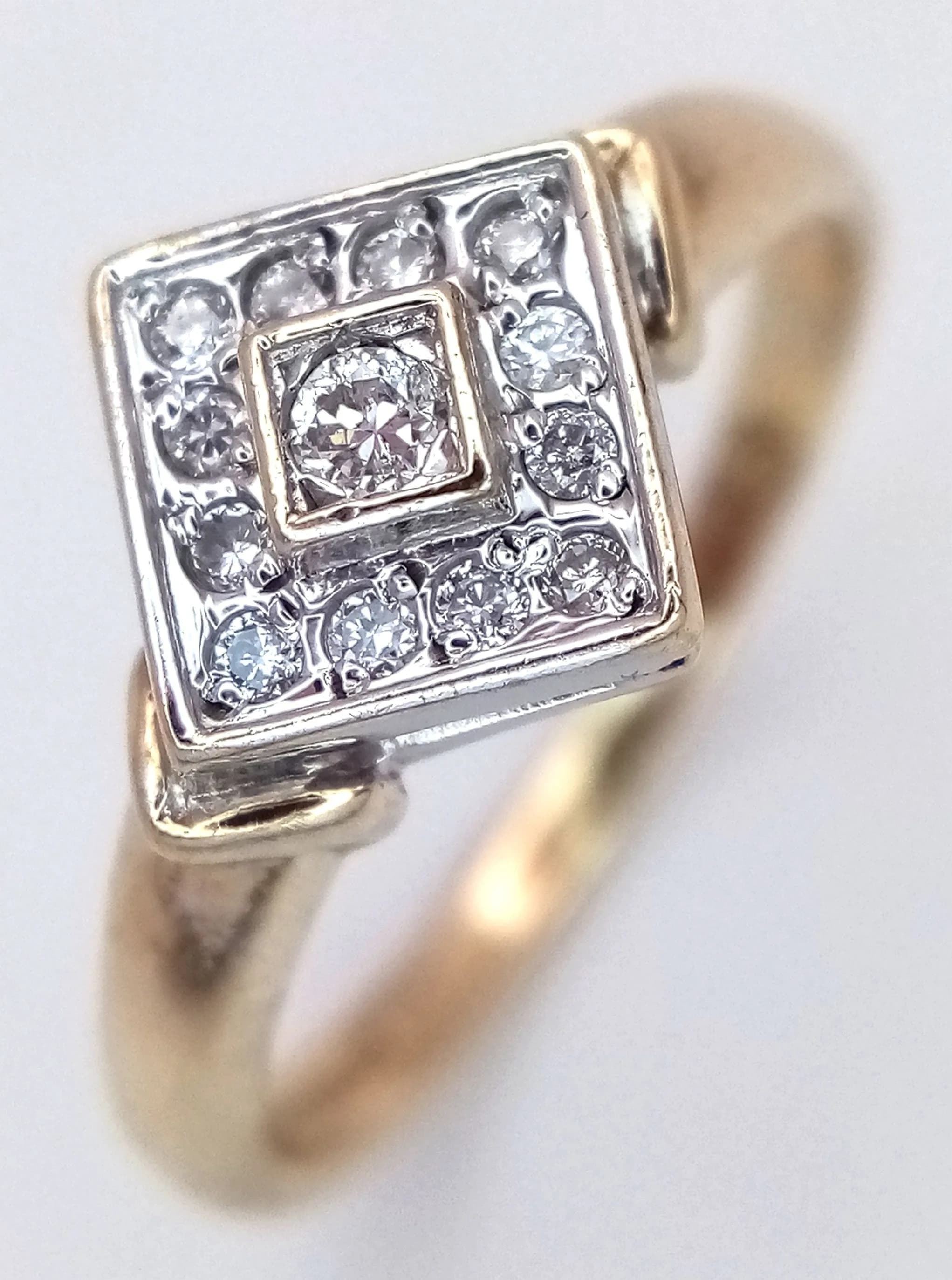 A 9K YELLOW GOLD, DIAMOND SET RING. 0.15CTW. 2.4G, SIZE P. SC 7028