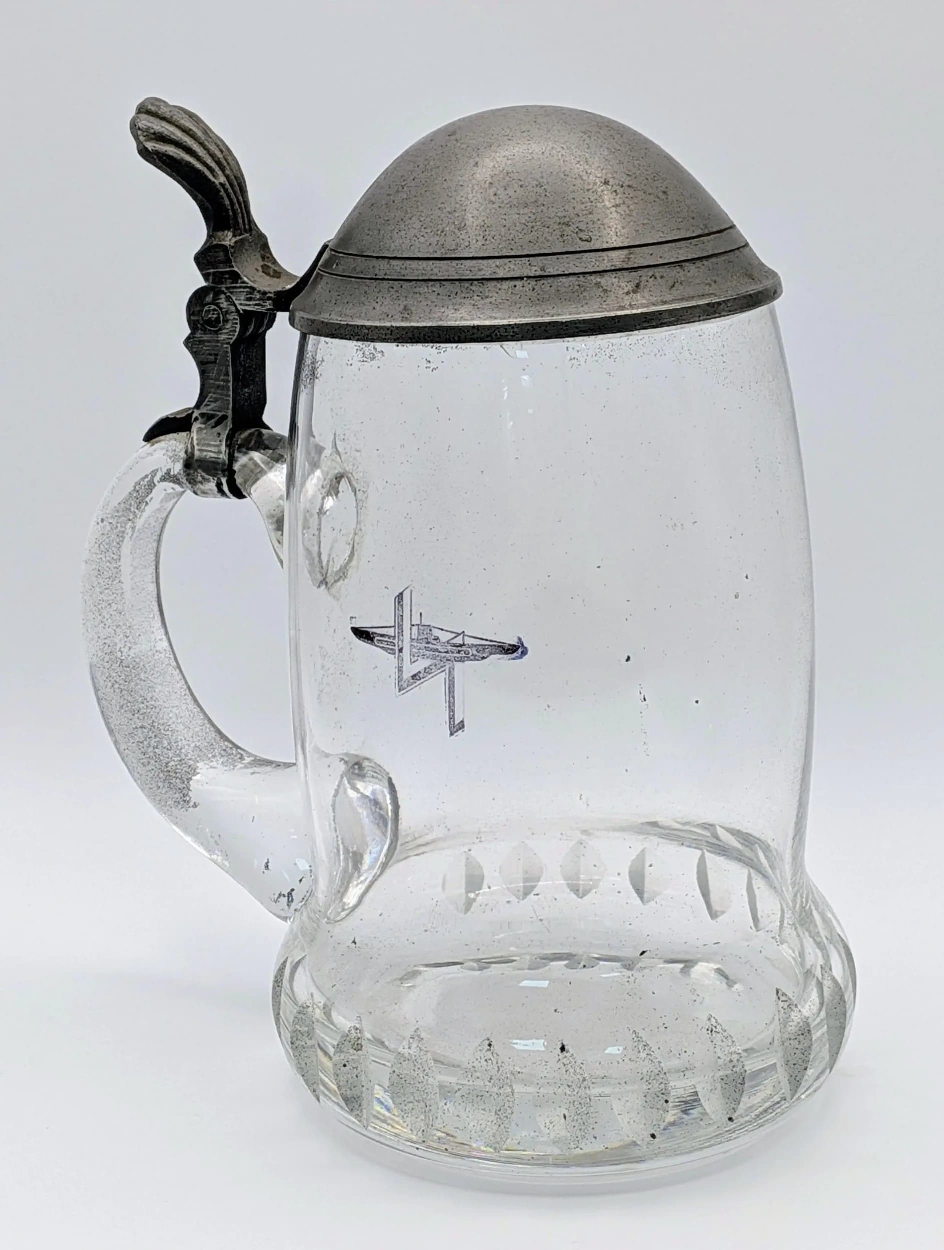 WW2 German Torpedo Shaped Glass Lidded Stein with a Kriegsmarine U-Boat Flotilla Logo