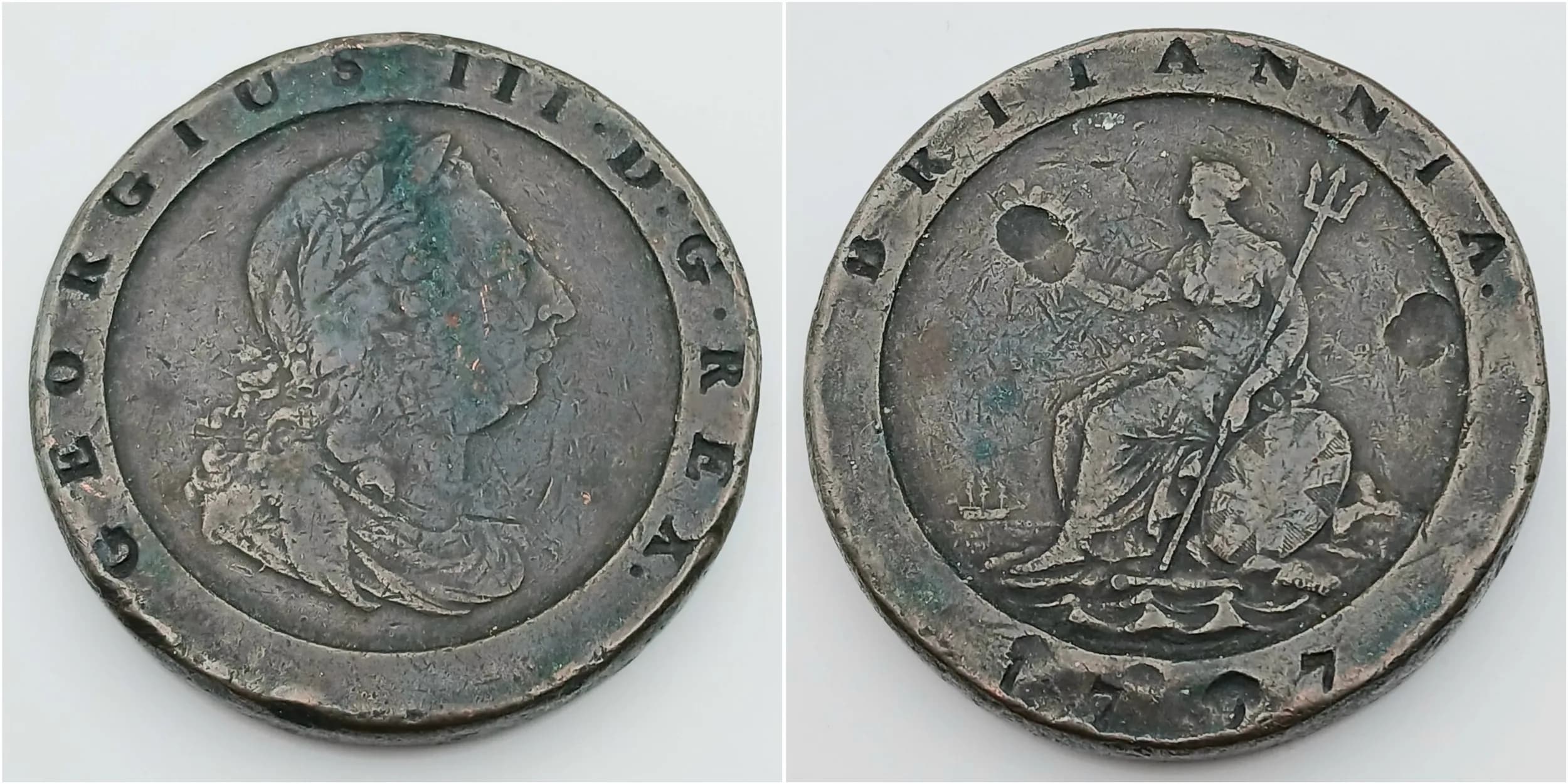 1797 CARTWHEEL COPPER TWO PENCE COIN. Worn / Fair Condition .