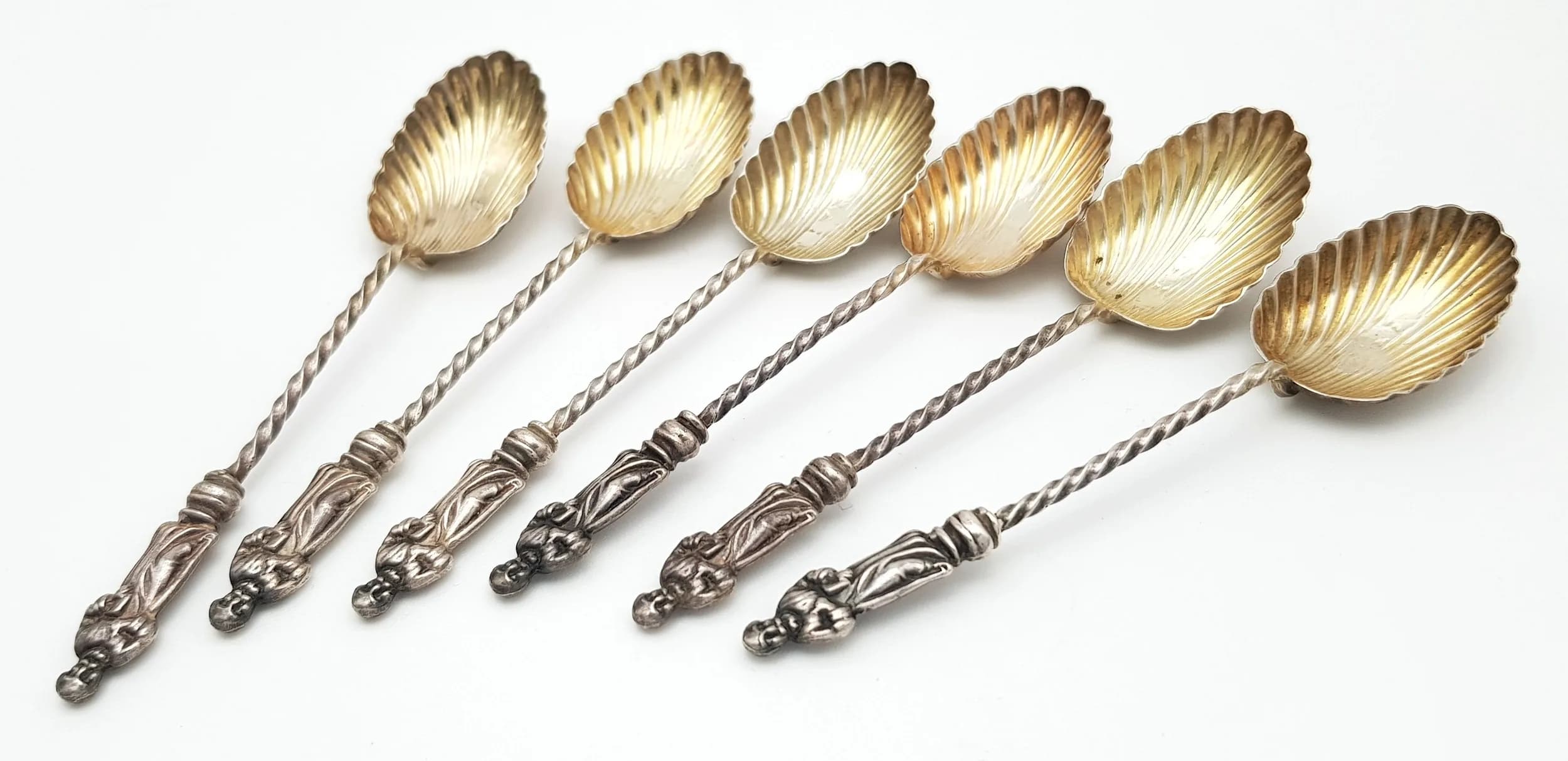 Six Sterling Silver Apostle Spoons. 10cm. 37.5g total weight. Birmingham hallmarks.