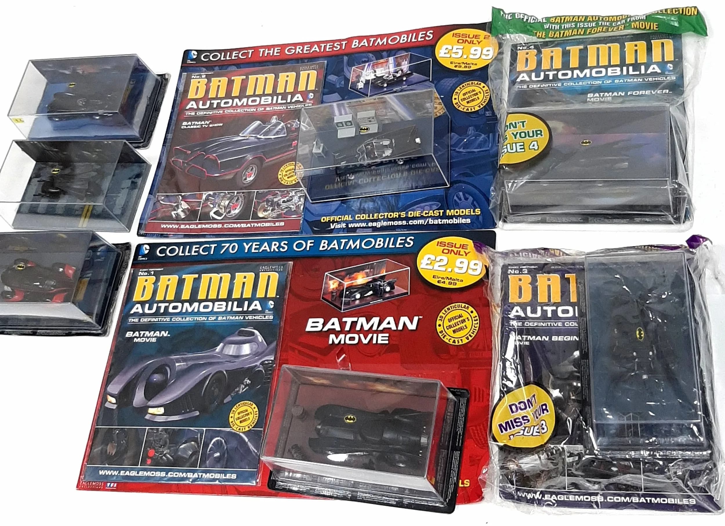 Seven die cast Batman vehicles by Eaglemoss. Good condition.