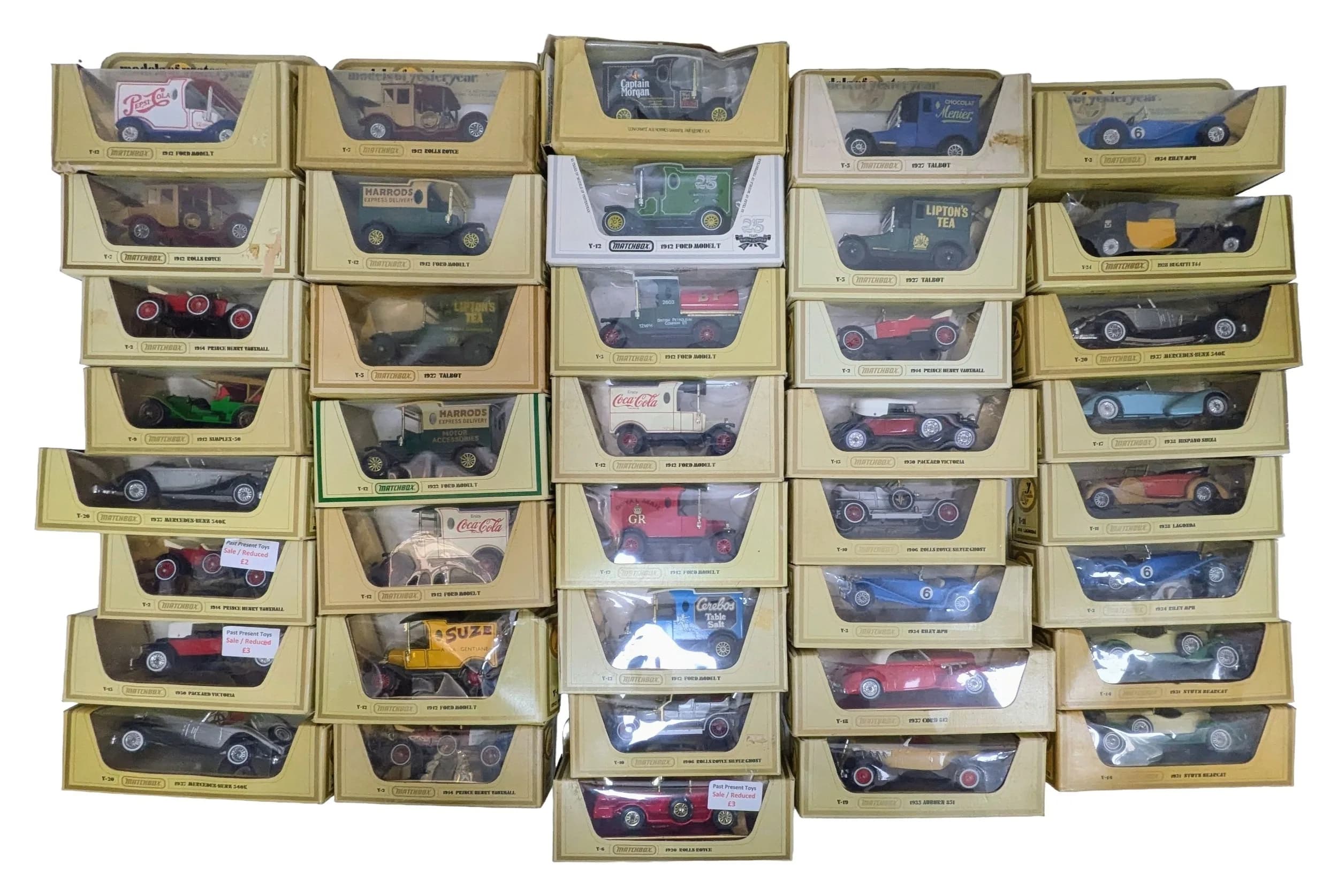 Thirty eight vintage Matchbox models of yesteryear. Good condition. Some of the boxes have some wear from storage.