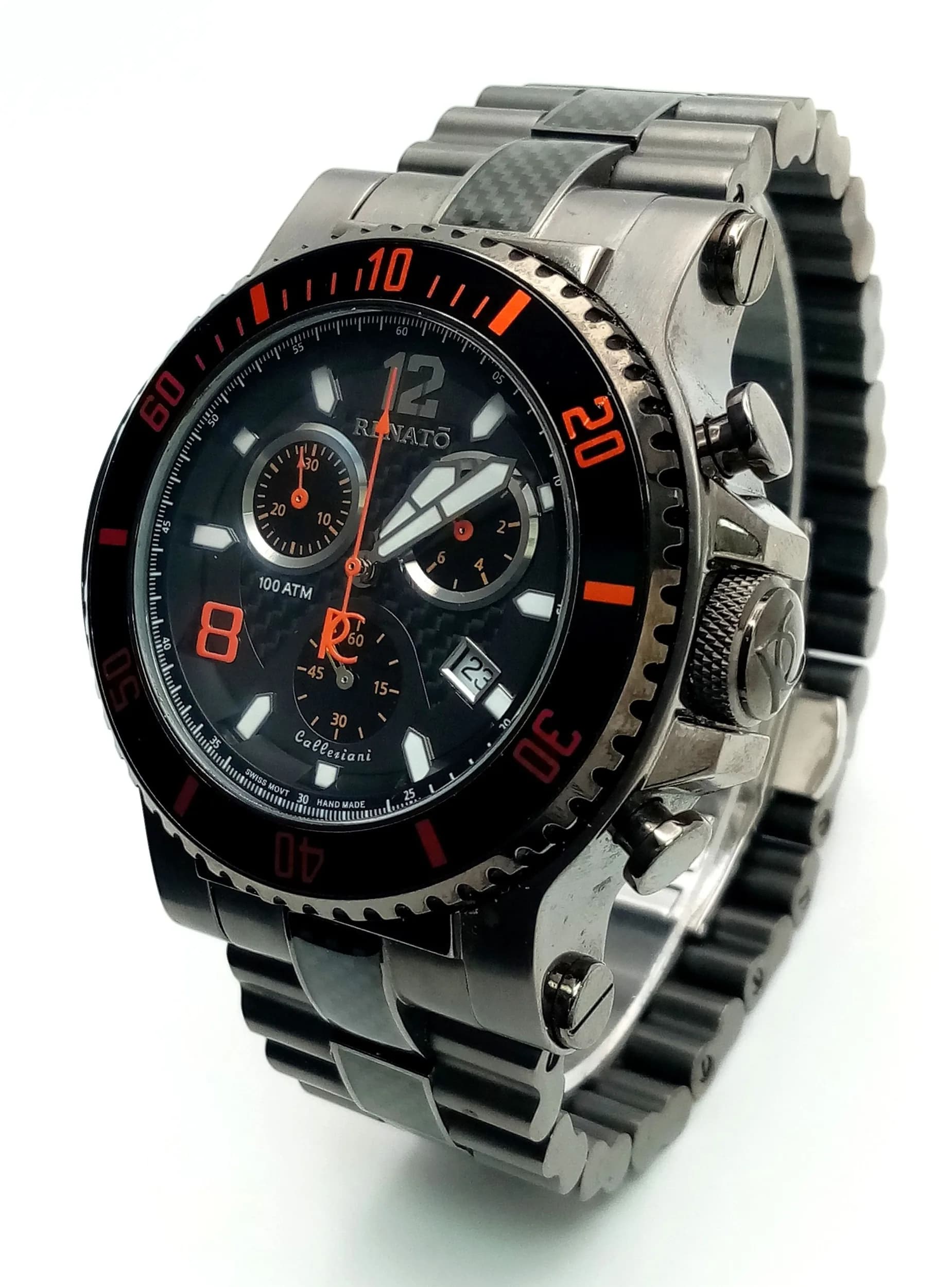 A Limited Edition (90 of 125) Renato Callaziani Quartz Chronograph Watch. 50mm Case. Practically Unworn Condition if worn at all. The Watch is carbon fibre and stainless steel. Recent Battery Replacement.