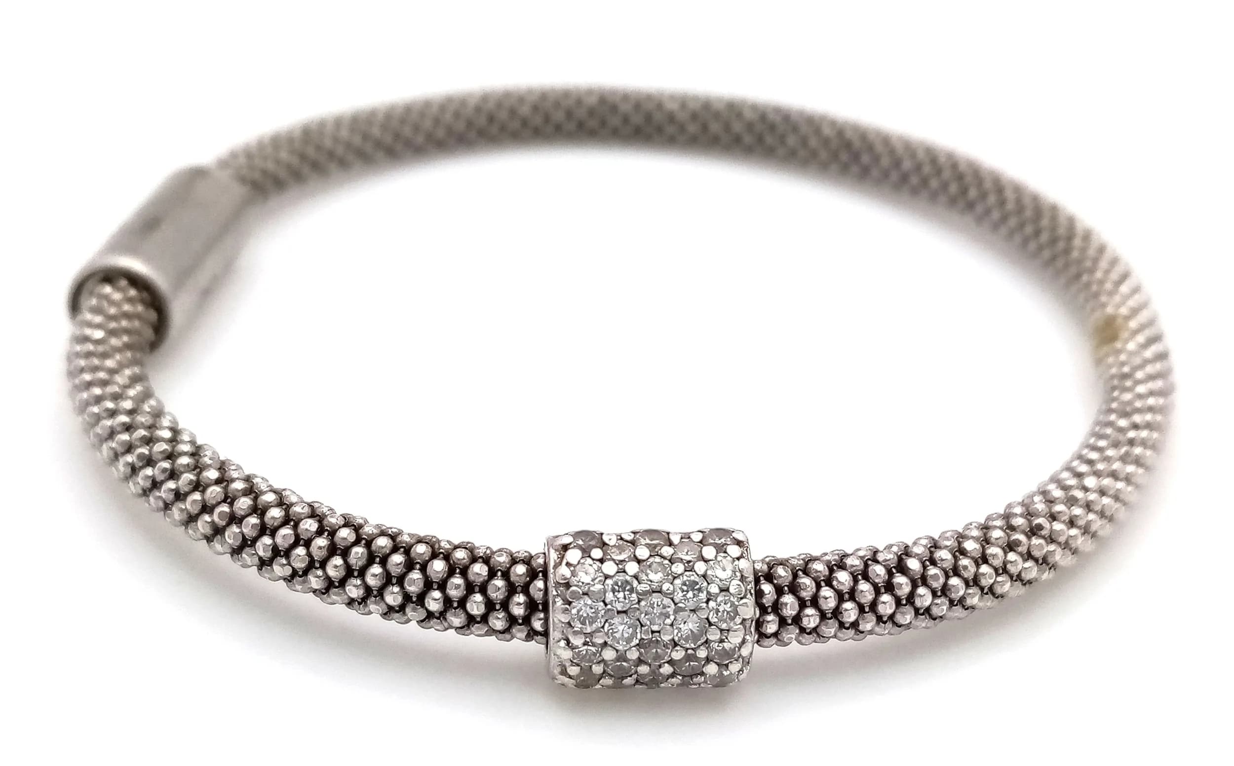 A LINKS OF LONDON STARDUST SILVER BRACELET WITH CZ BEAD , 10.9gms