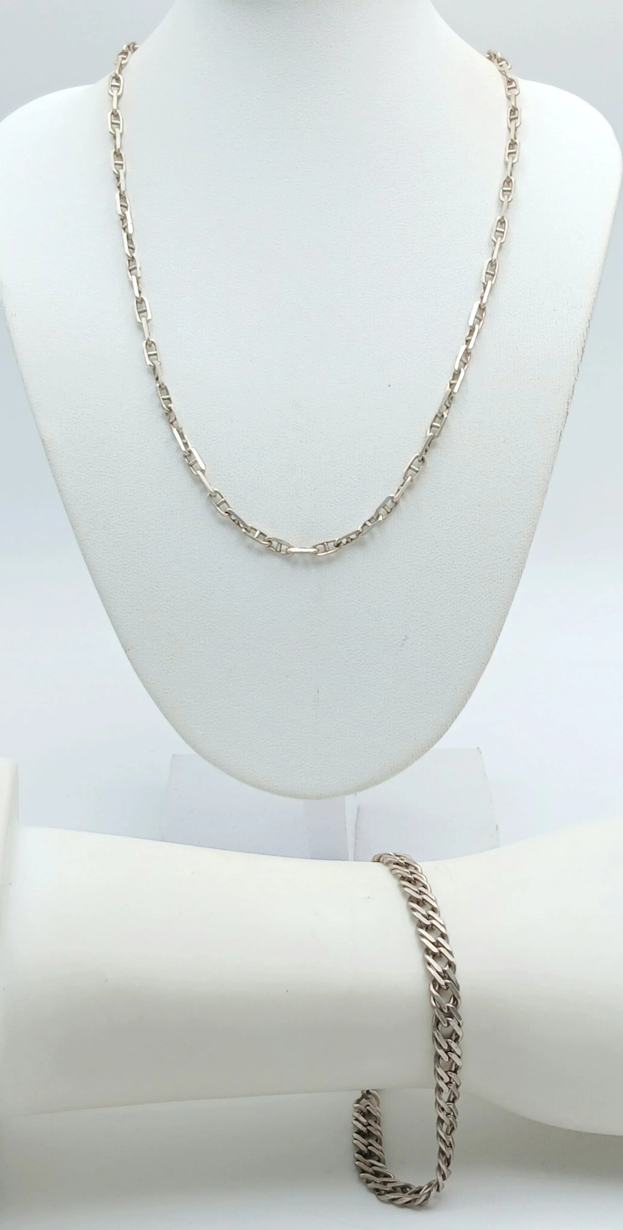 A Sterling Silver Chain PLUS a Sterling Silver Bracelet. 40cm and 18cm. 16.7g.