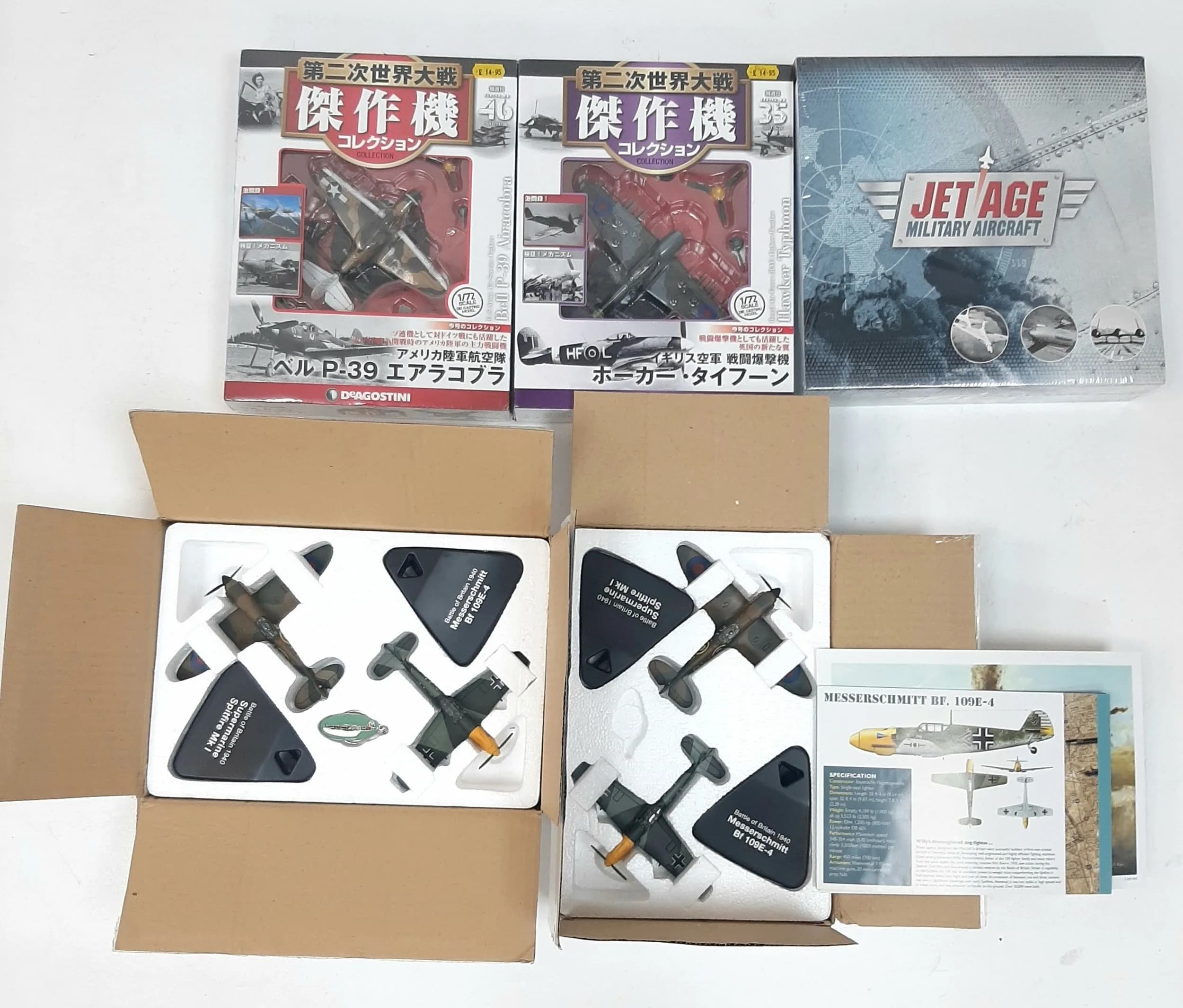 Five die cast aeroplanes by Atlas & Deagostini. These have never been out of their boxes on display. Good condition. To include a Vulcan bomber & two Battle of Britain sets.