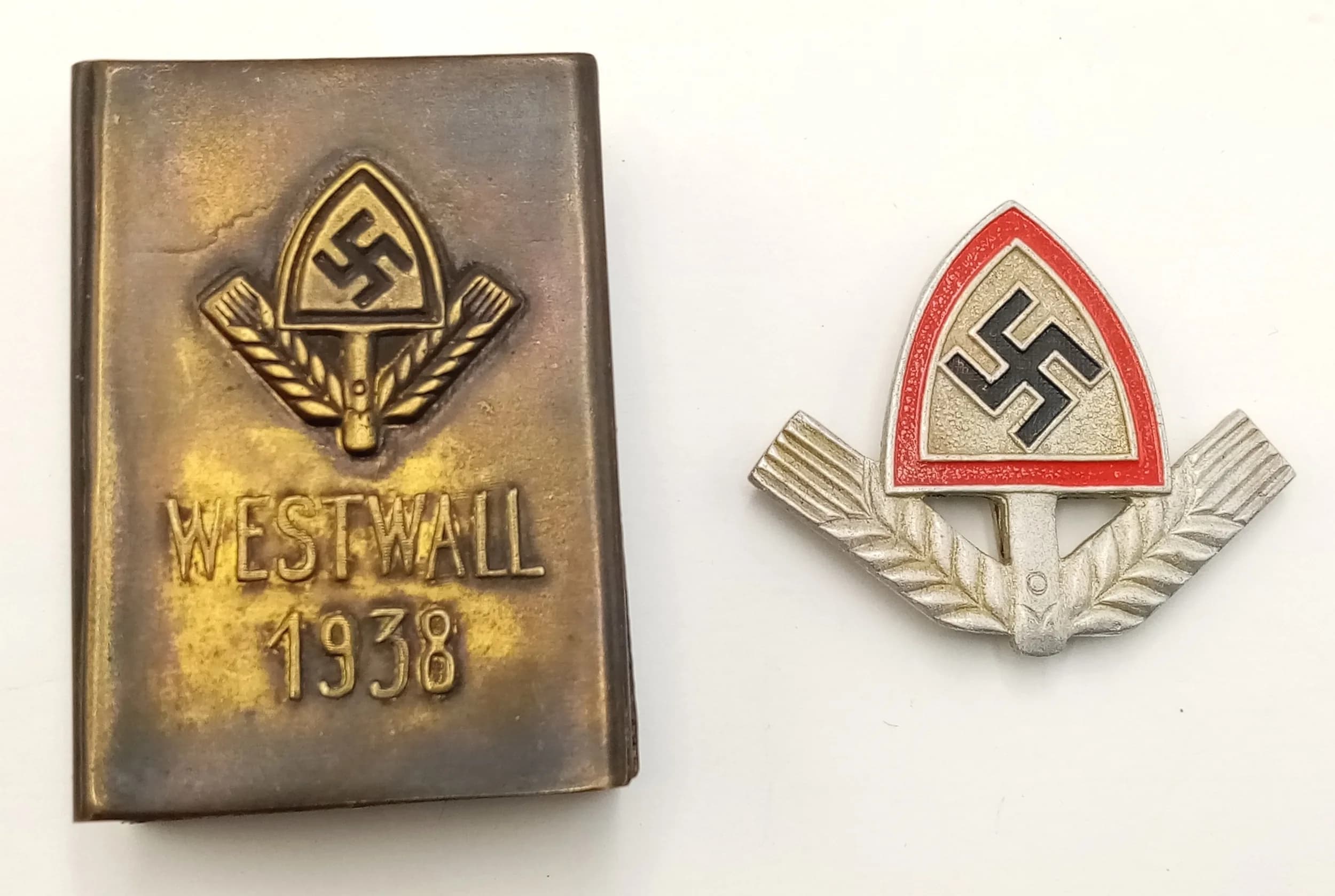 A 3rd Reich Labour Corps Cap Badge & Match Box Holder.