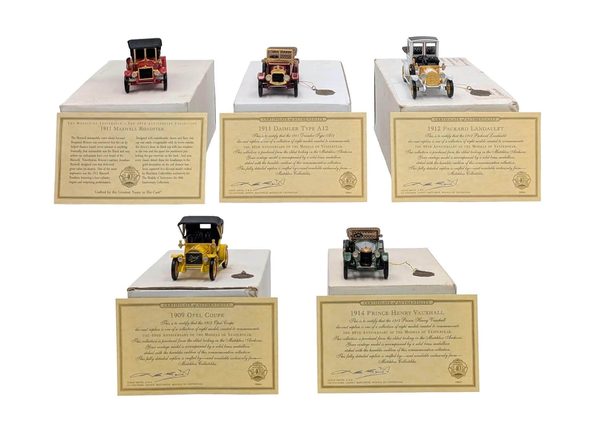 Five Matchbox models of yesteryear, 40th Anniversary series. Good condition.